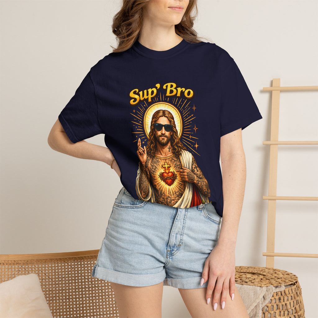 Sup Bro Tattoo Jesus Graphic Tee Funny Faith Tee Edgy Christian Graphic T Shirt Unisex Oversized Aesthetic Tee Viral TikTok Style