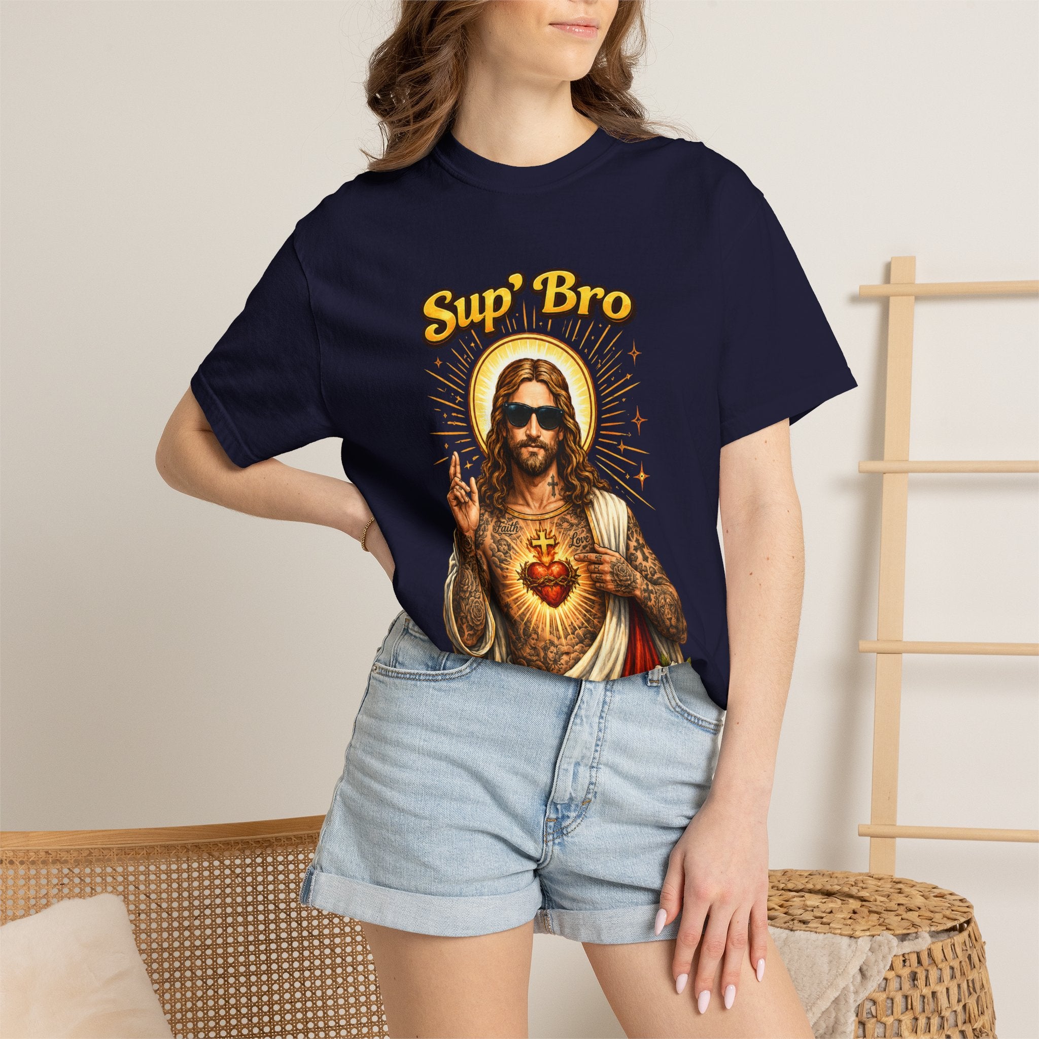 Sup Bro Tattoo Jesus Graphic Tee Funny Faith Tee Edgy Christian Graphic T Shirt Unisex Oversized Aesthetic Tee Viral TikTok Style