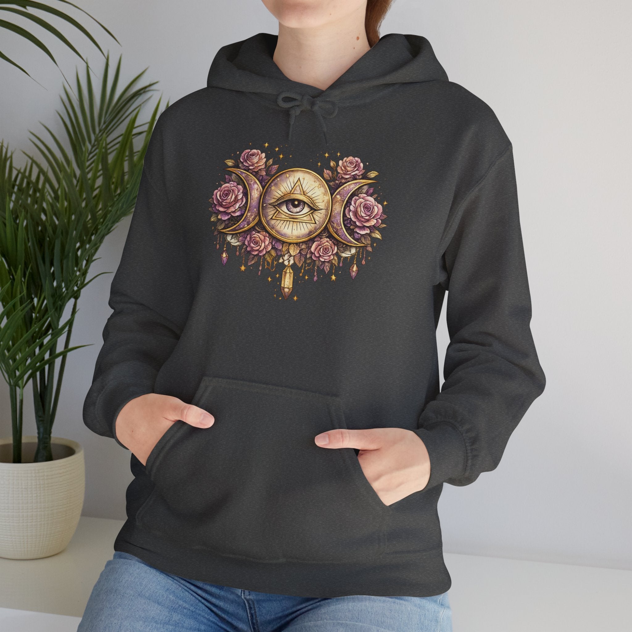 Mystical Third Eye Hoodie Celestial Moon Phase Sweatshirt Spiritual Aesthetic Hoodie Witchy Floral Pullover Boho Hoodie Cozy Sweatshirt