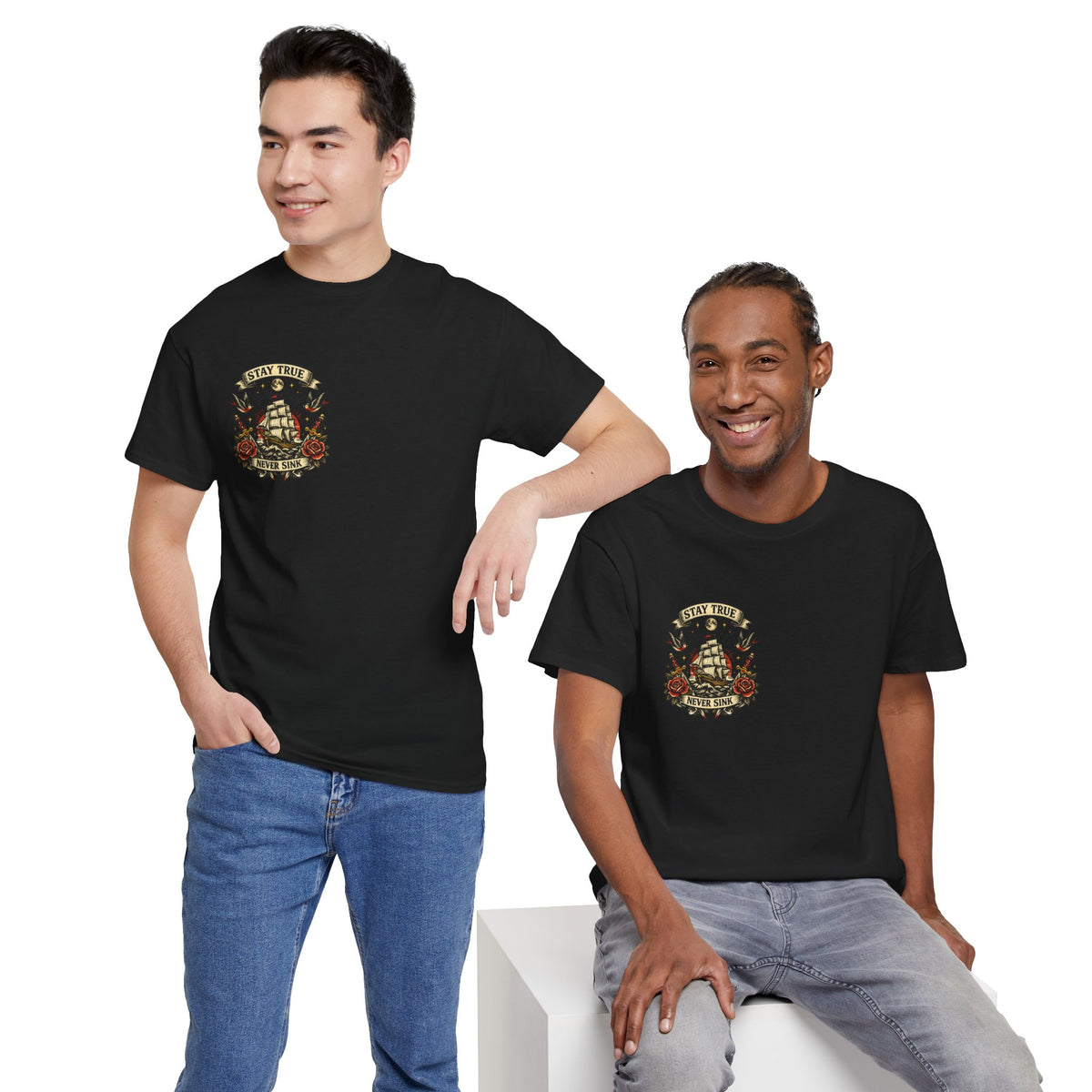Stay True Never Sink T-Shirt — Vintage Sailboat Tattoo Graphic Tee