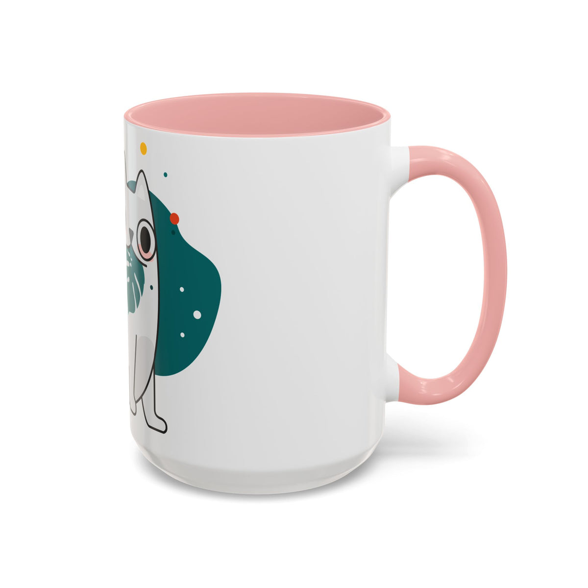 Cute Cat Coffee Mug  Playful White Cat with Tropical Leaf Accent 11oz 15oz