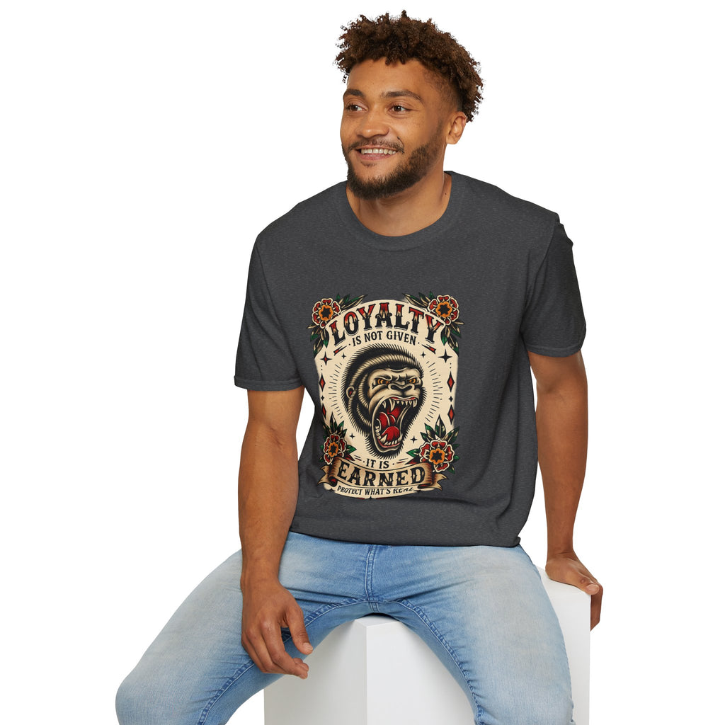 Loyalty Is Earned Gorilla Graphic T Shirt Vintage Tattoo Style Biker Streetwear Tee