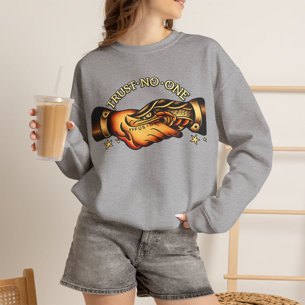 Trust No One Sweatshirt Vintage Tattoo Style Crewneck Retro Graphic Sweatshirt Alternative Streetwear Unisex Pullover Gift For Him Her
