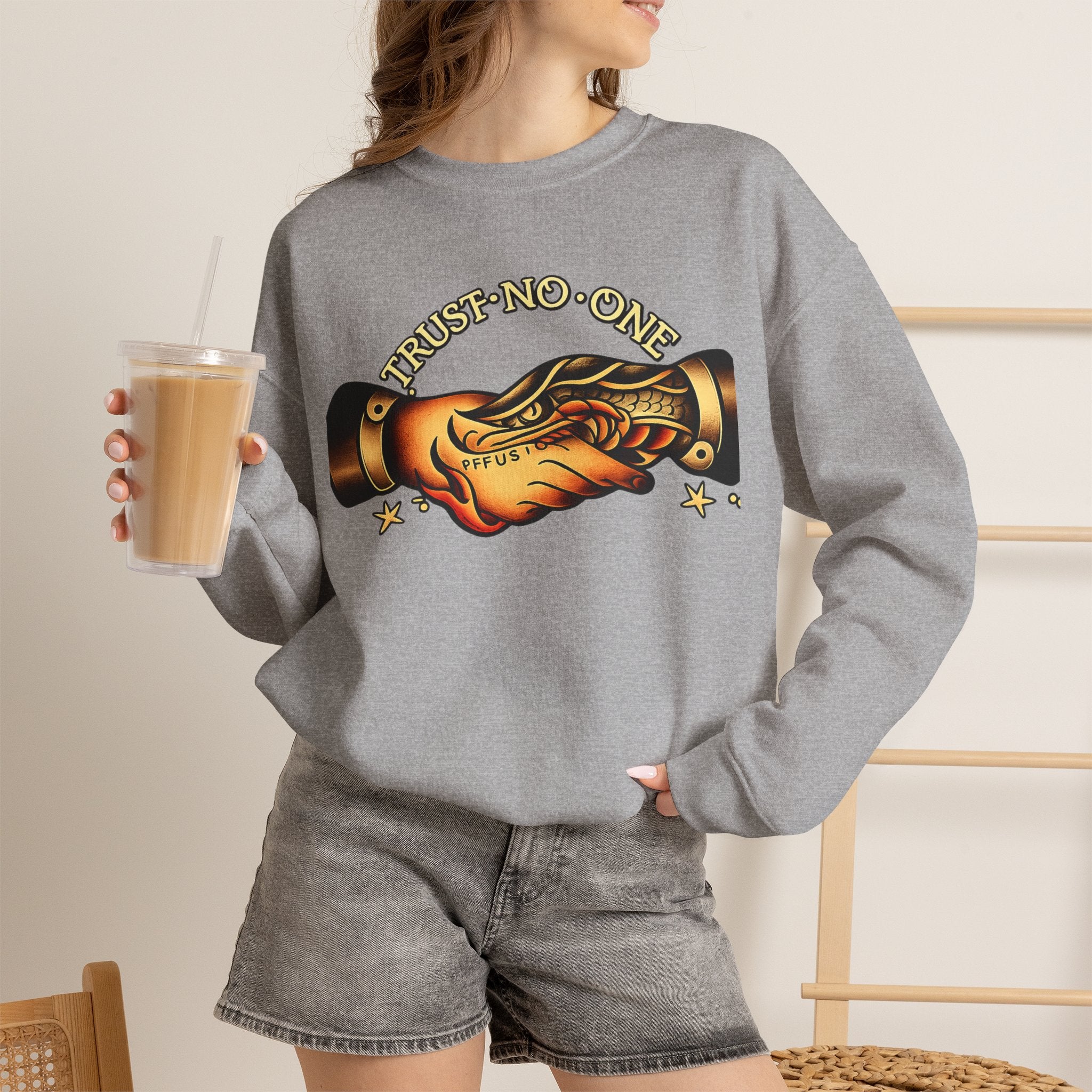 Trust No One Sweatshirt Vintage Tattoo Style Crewneck Retro Graphic Sweatshirt Alternative Streetwear Unisex Pullover Gift For Him Her