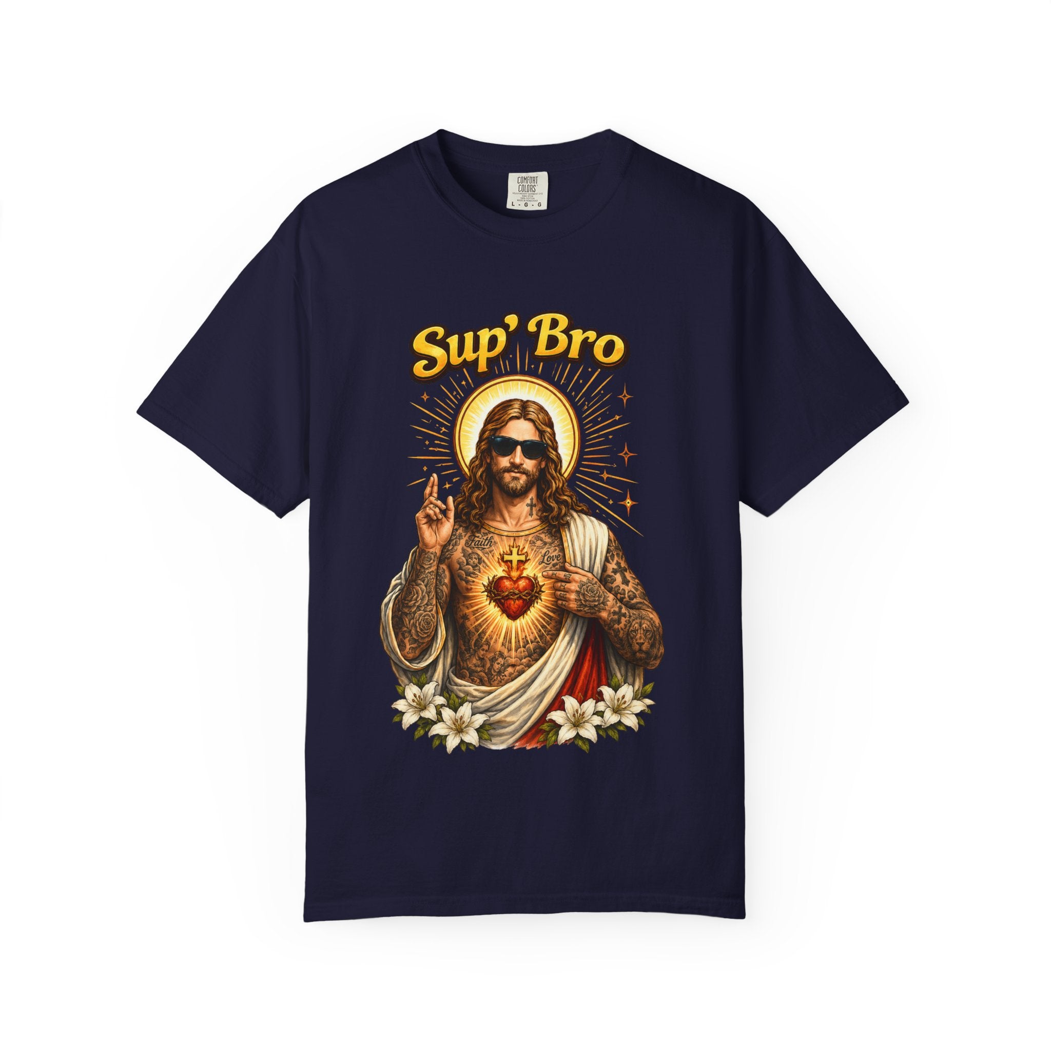 Sup Bro Tattoo Jesus Graphic Tee Funny Faith Tee Edgy Christian Graphic T Shirt Unisex Oversized Aesthetic Tee Viral TikTok Style