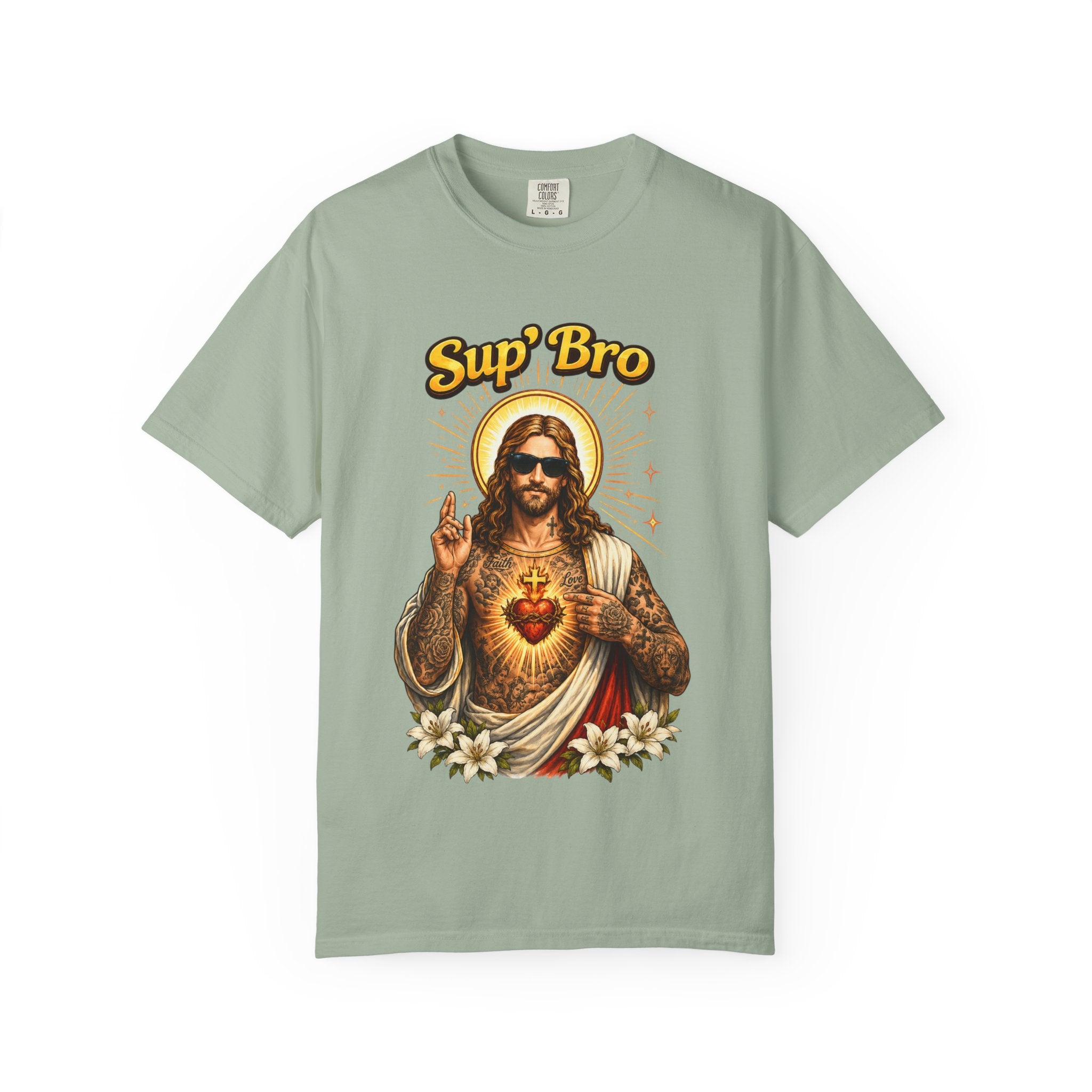 Sup Bro Tattoo Jesus Graphic Tee Funny Faith Tee Edgy Christian Graphic T Shirt Unisex Oversized Aesthetic Tee Viral TikTok Style