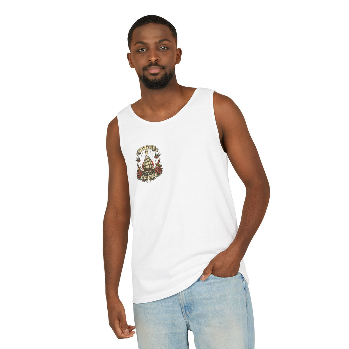 Stay True Never Sink Unisex Tank Top | Nautical Tattoo Style Summer Tank