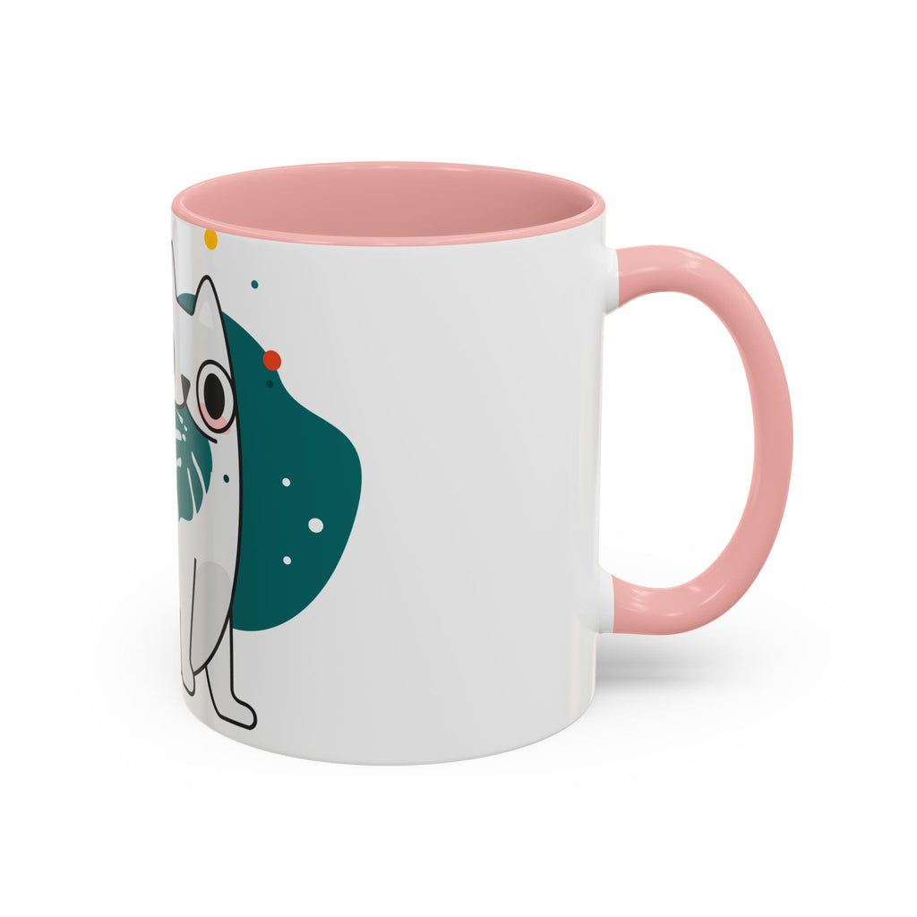 Cute Cat Coffee Mug  Playful White Cat with Tropical Leaf Accent 11oz 15oz