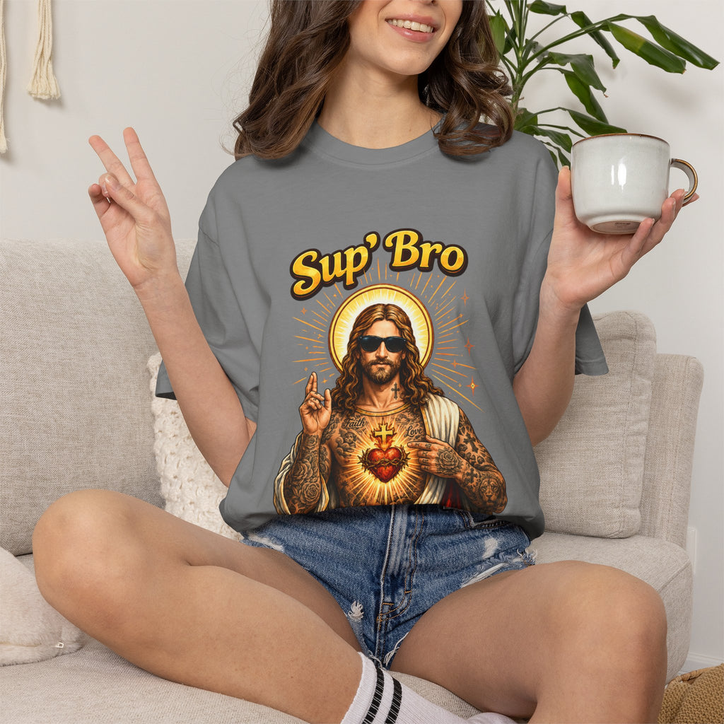 Sup Bro Tattoo Jesus Graphic Tee Funny Faith Tee Edgy Christian Graphic T Shirt Unisex Oversized Aesthetic Tee Viral TikTok Style
