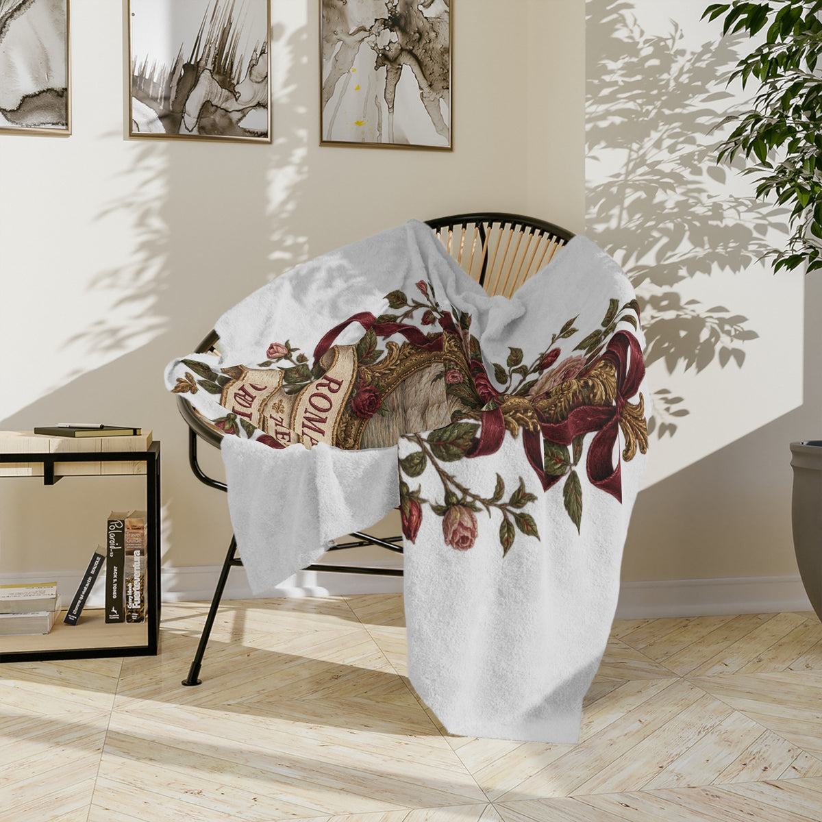 Romance the Ordinary Velveteen Microfiber Blanket | Swan Rose Victorian Illustration