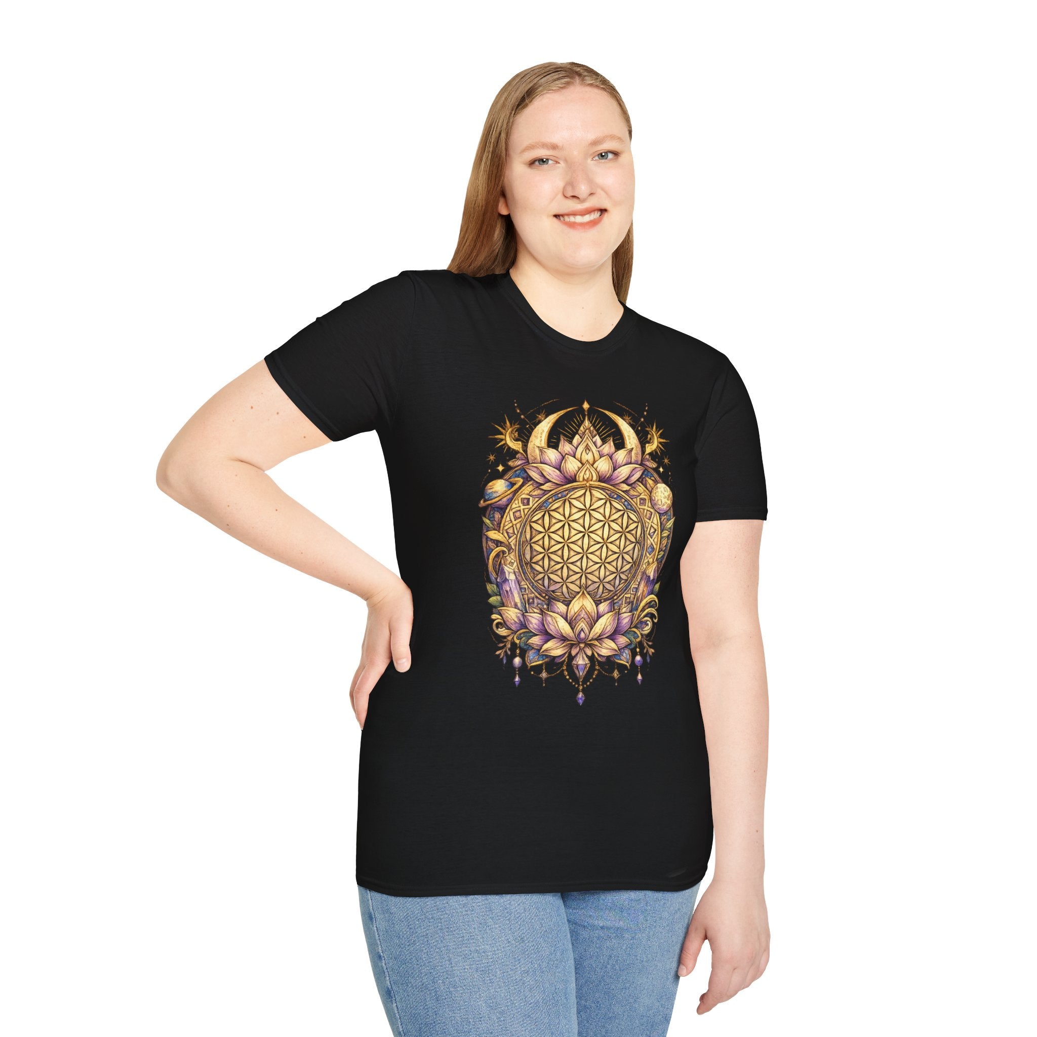 Flower of Life Shirt Sacred Geometry Tee Boho Spiritual T Shirt Celestial Lotus Graphic Tee Yoga Meditation Unisex Shirt