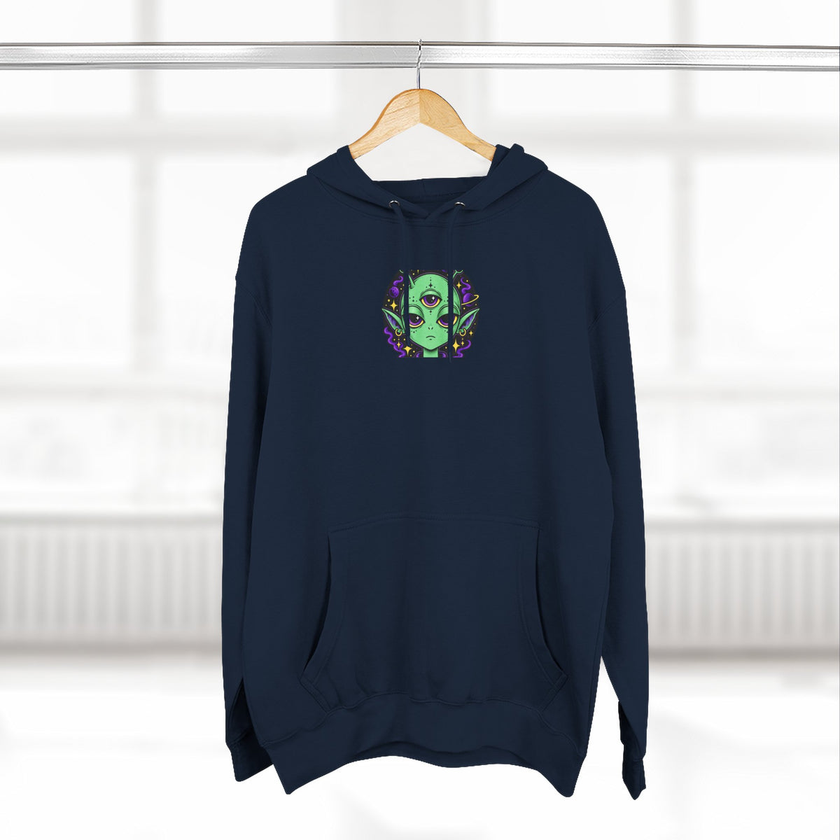Resting Strange Face Alien hoodie | Three-Eyed Green Alien Illustration