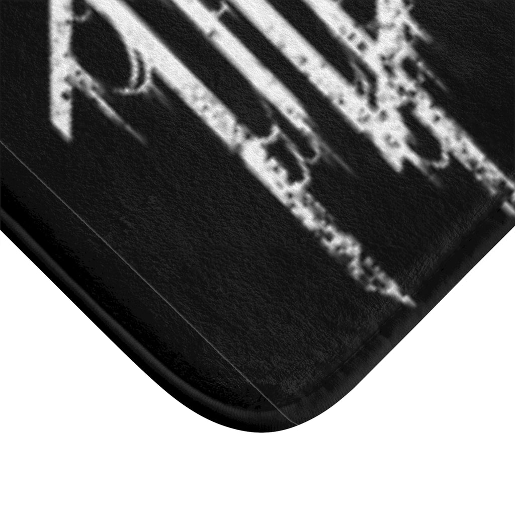 Black Metal Logo Bath Mat — Distressed Nordic Rune Design