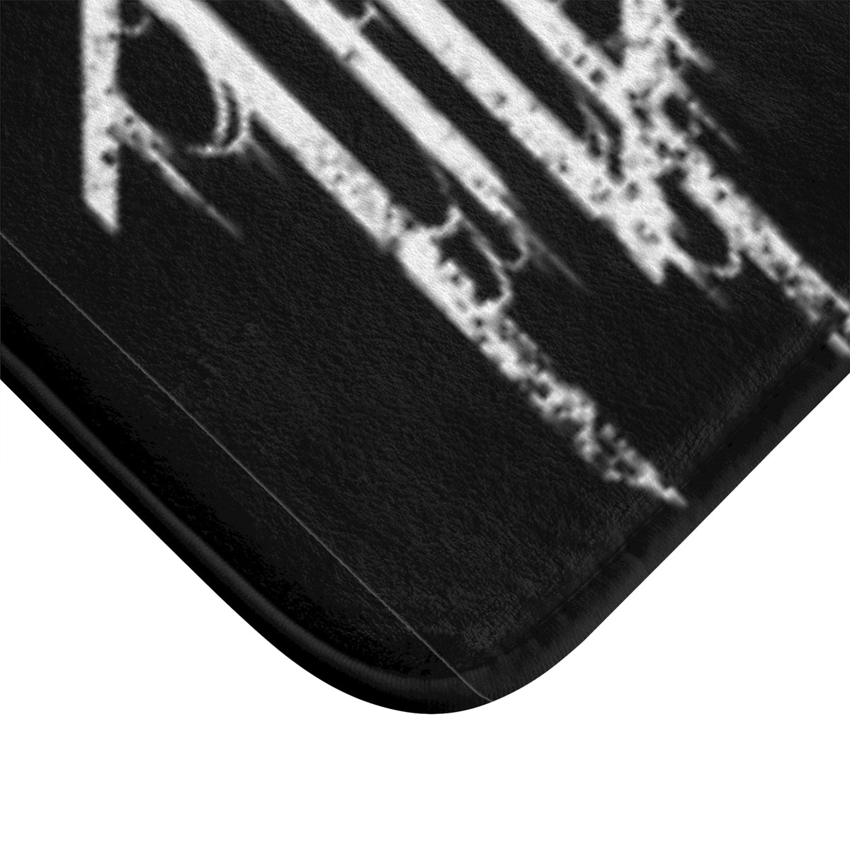 Black Metal Logo Bath Mat — Distressed Nordic Rune Design