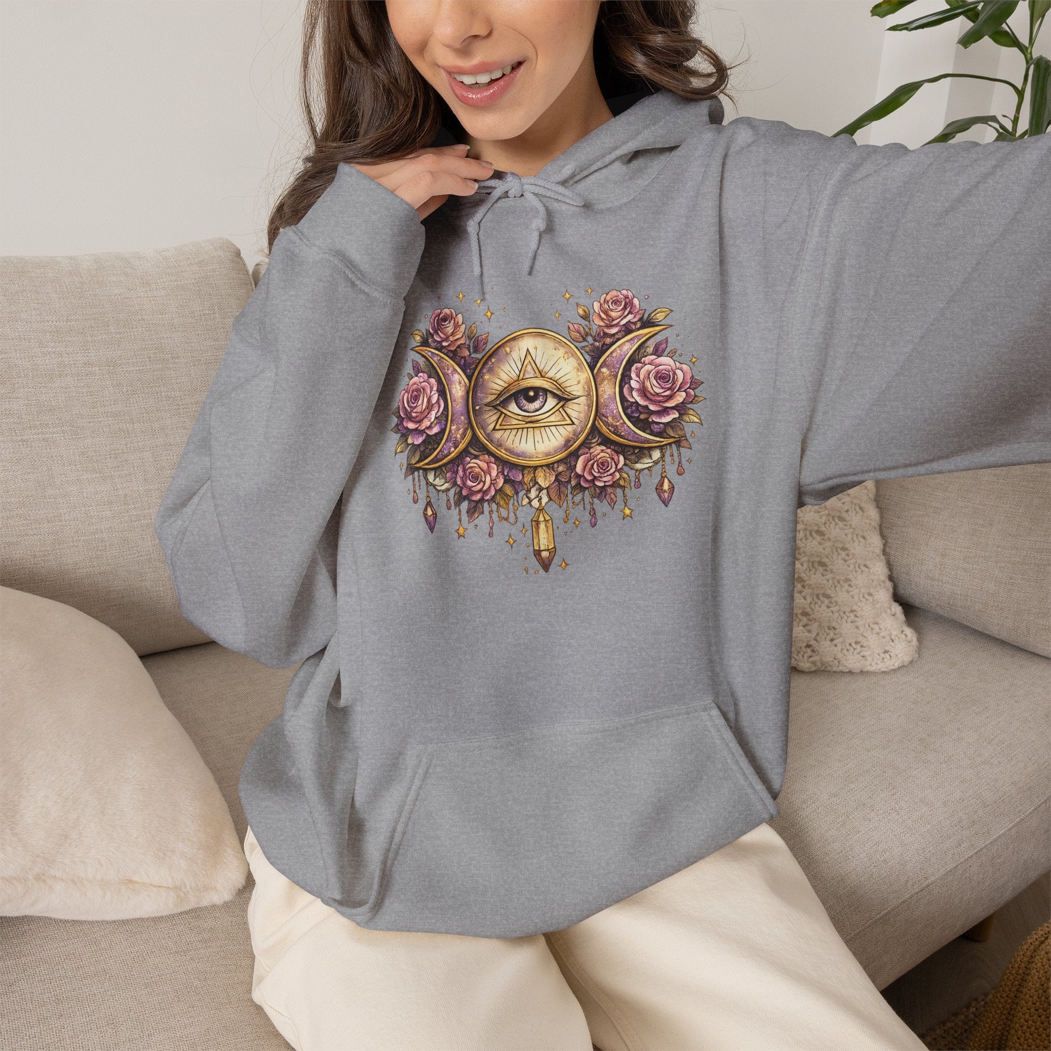 Mystical Third Eye Hoodie Celestial Moon Phase Sweatshirt Spiritual Aesthetic Hoodie Witchy Floral Pullover Boho Hoodie Cozy Sweatshirt