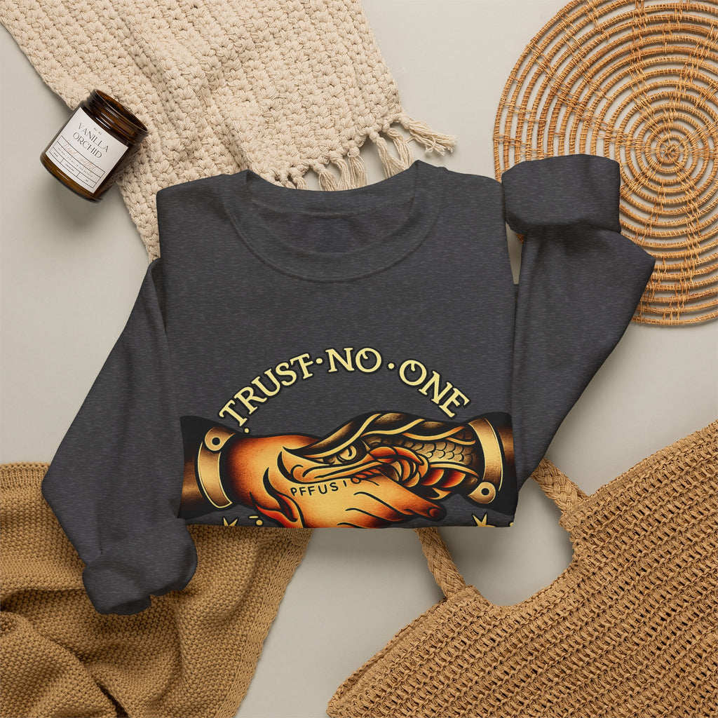 Trust No One Sweatshirt Vintage Tattoo Style Crewneck Retro Graphic Sweatshirt Alternative Streetwear Unisex Pullover Gift For Him Her