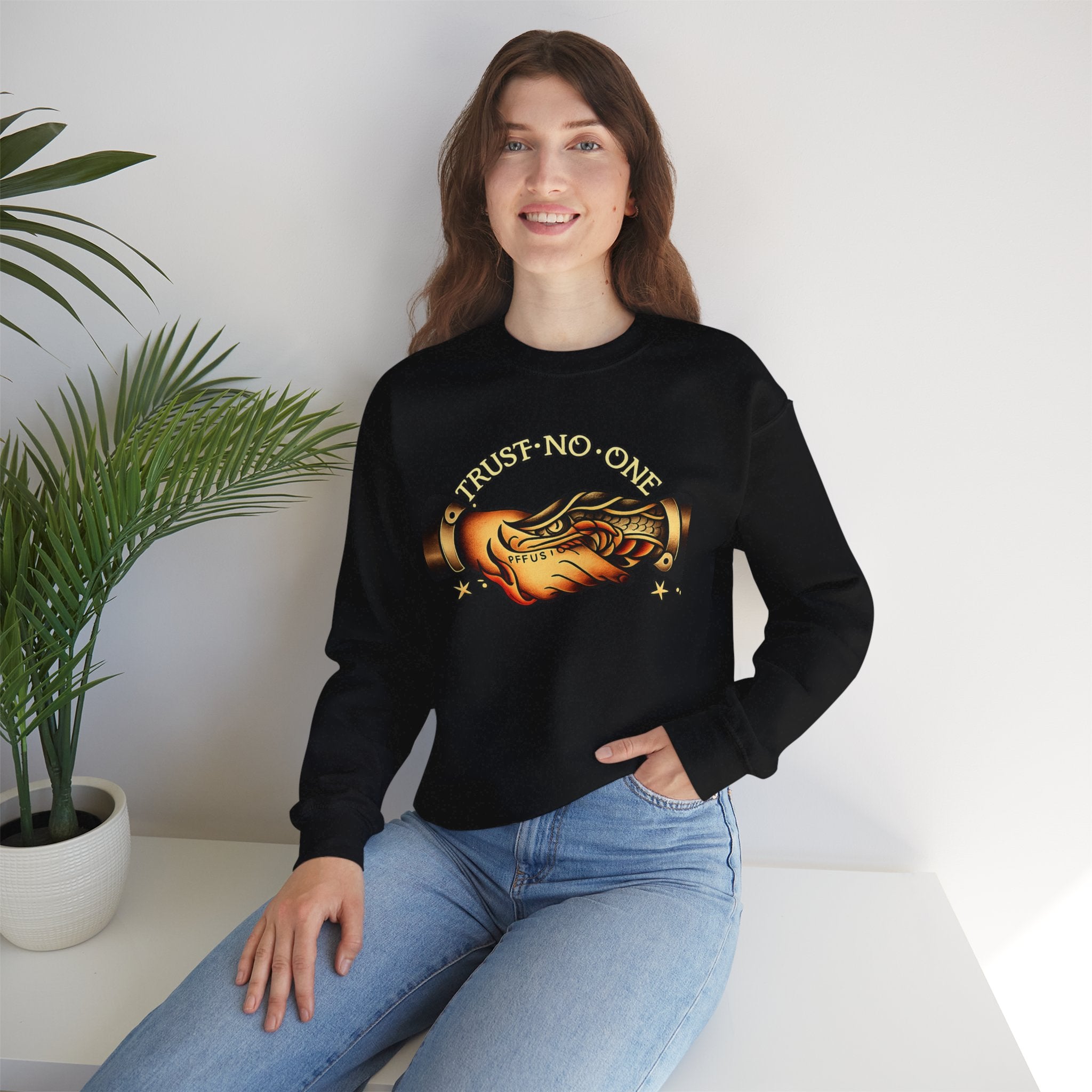 Trust No One Sweatshirt Vintage Tattoo Style Crewneck Retro Graphic Sweatshirt Alternative Streetwear Unisex Pullover Gift For Him Her