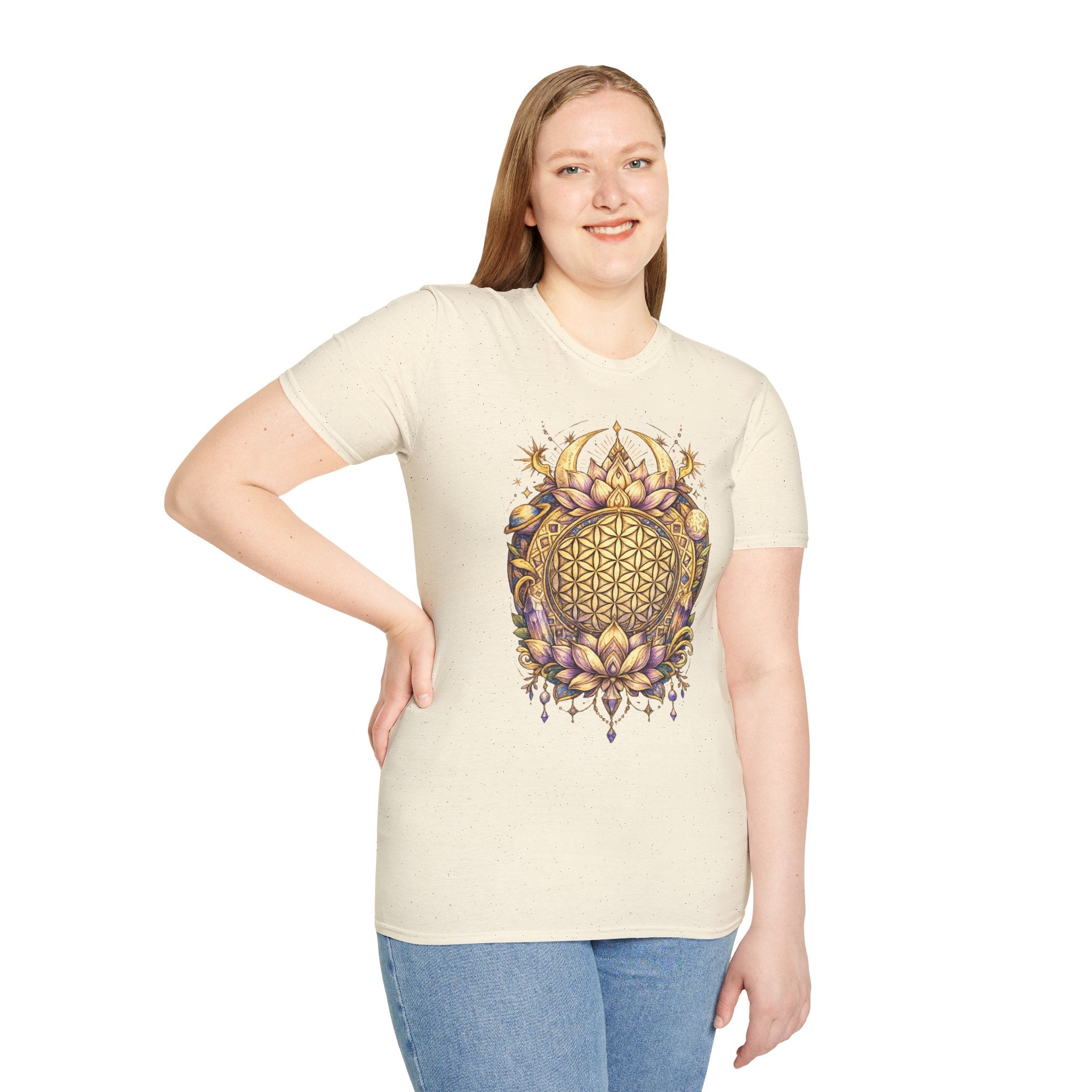 Flower of Life Shirt Sacred Geometry Tee Boho Spiritual T Shirt Celestial Lotus Graphic Tee Yoga Meditation Unisex Shirt