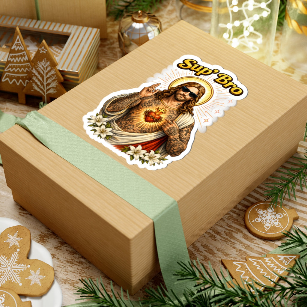 Sup Bro Jesus Sticker Funny Christian Decal Waterproof Vinyl Sticker Tattooed Jesus Laptop Sticker Faith Humor Car Decal Religious Gift