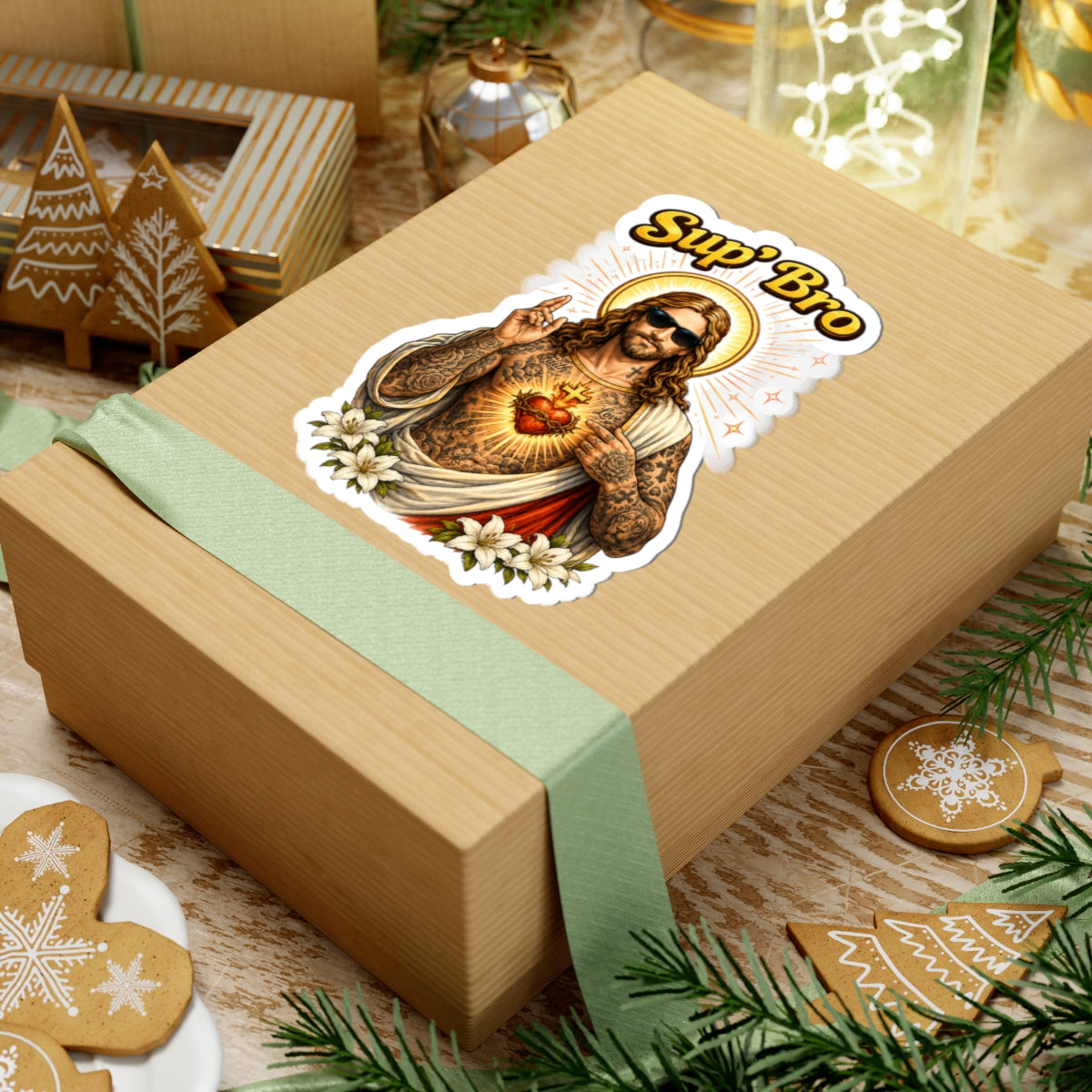 Sup Bro Jesus Sticker Funny Christian Decal Waterproof Vinyl Sticker Tattooed Jesus Laptop Sticker Faith Humor Car Decal Religious Gift