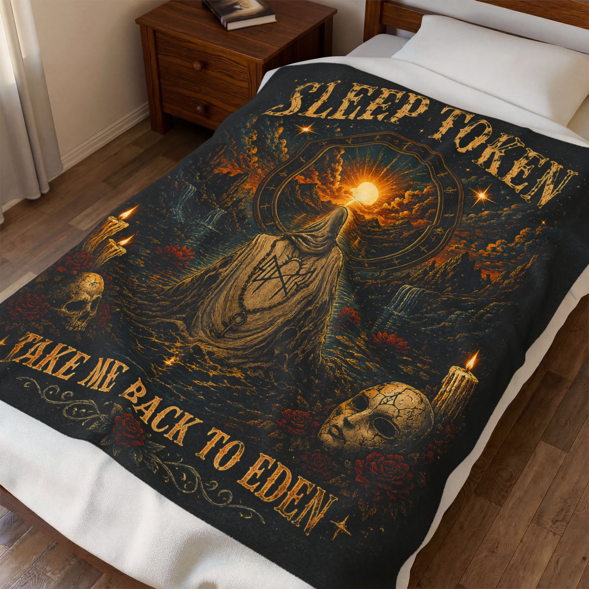 Sleep Token Inspired “Take Me Back to Eden” Plush Blanket | Ultra Soft Gothic Throw Blanket | Cozy Fan Gift