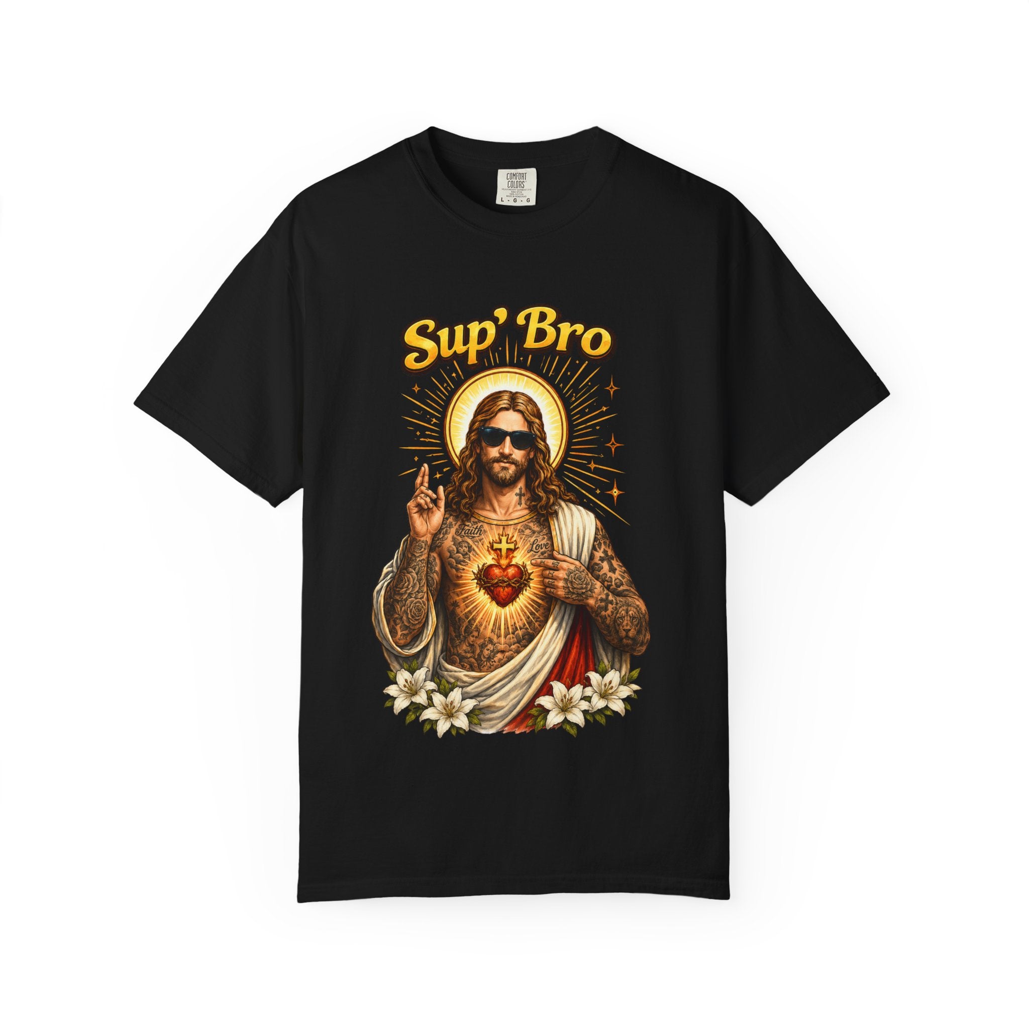 Sup Bro Tattoo Jesus Graphic Tee Funny Faith Tee Edgy Christian Graphic T Shirt Unisex Oversized Aesthetic Tee Viral TikTok Style