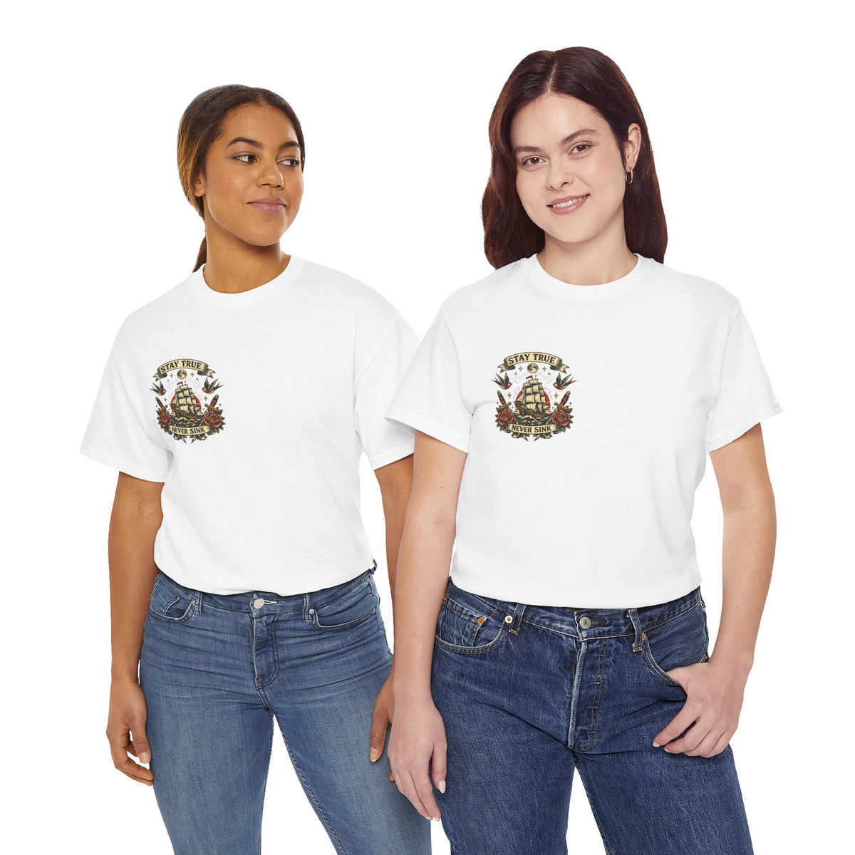 Stay True Never Sink T-Shirt — Vintage Sailboat Tattoo Graphic Tee