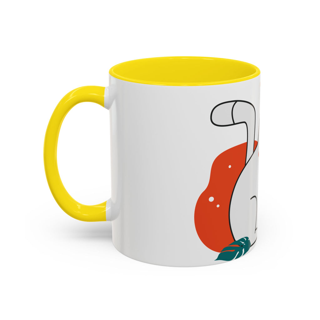 Cute Cat Coffee Mug  Playful White Cat with Tropical Leaf Accent 11oz 15oz