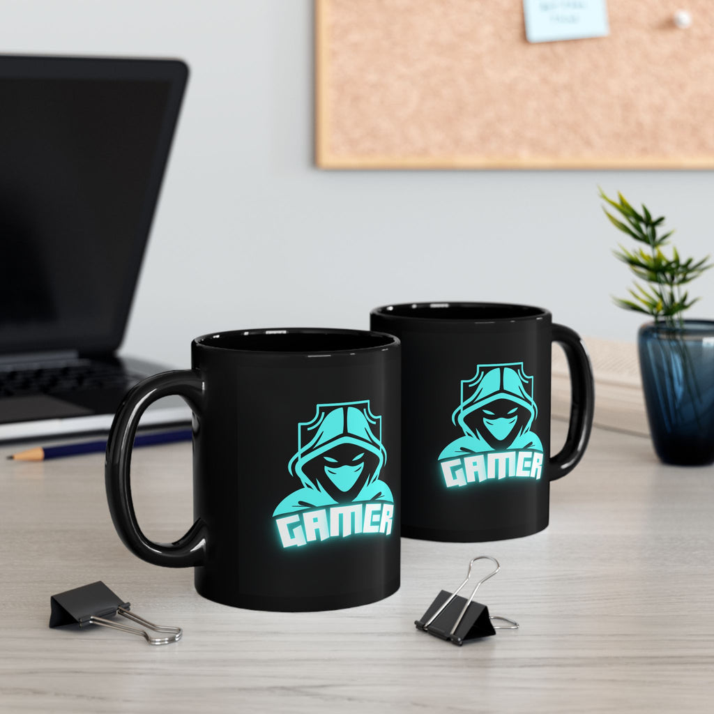 Gaming Mug 11oz Neon Gamer Design Coffee Cup Black Ceramic Gamer Mug