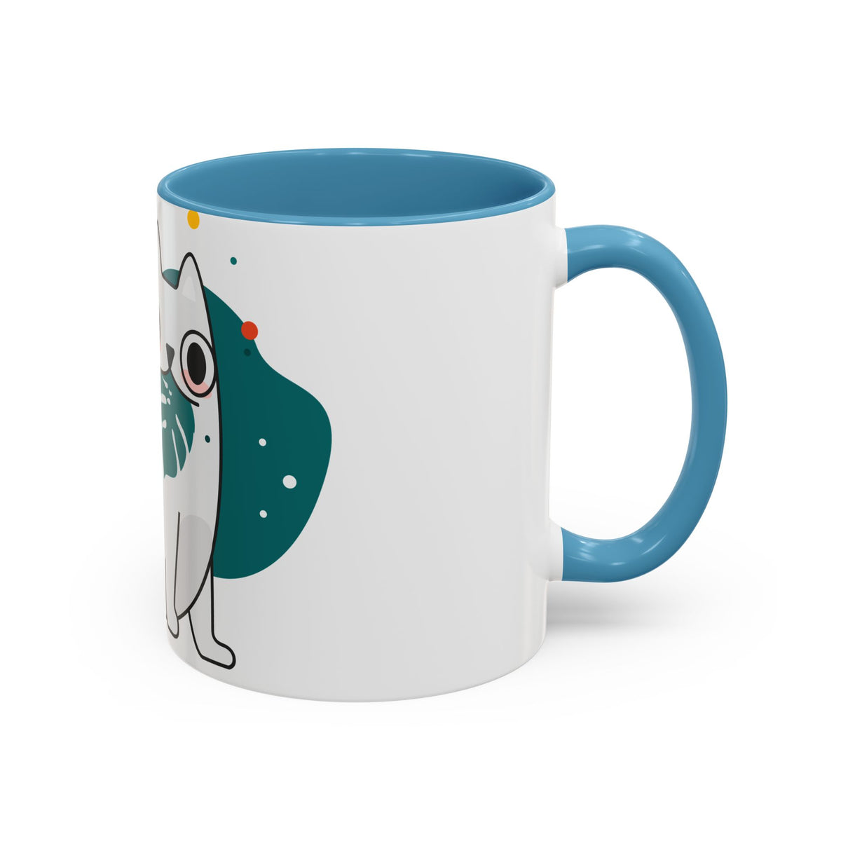 Cute Cat Coffee Mug  Playful White Cat with Tropical Leaf Accent 11oz 15oz