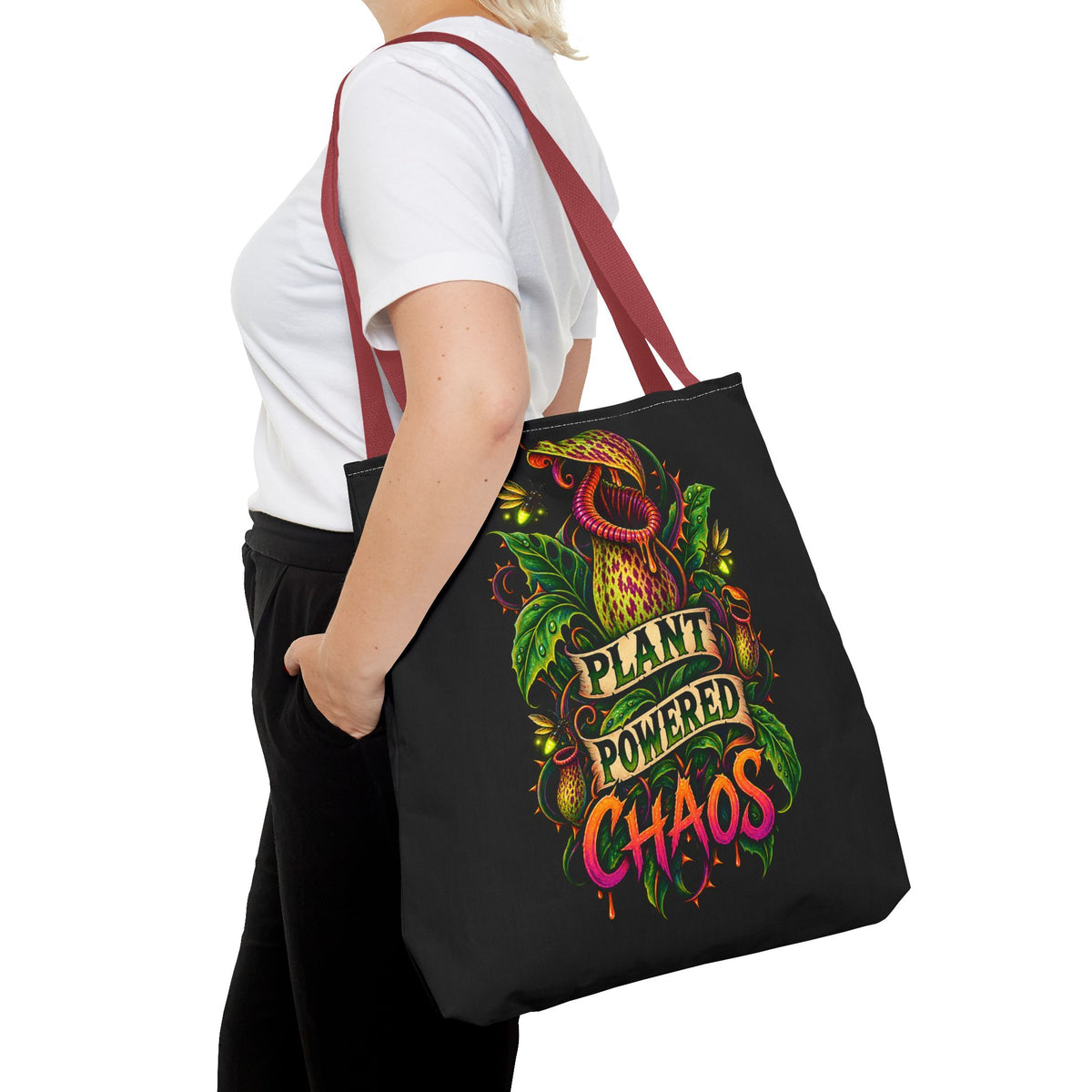 Plant Powered Chaos Tote Bag | Carnivorous Pitcher Plant Illustration