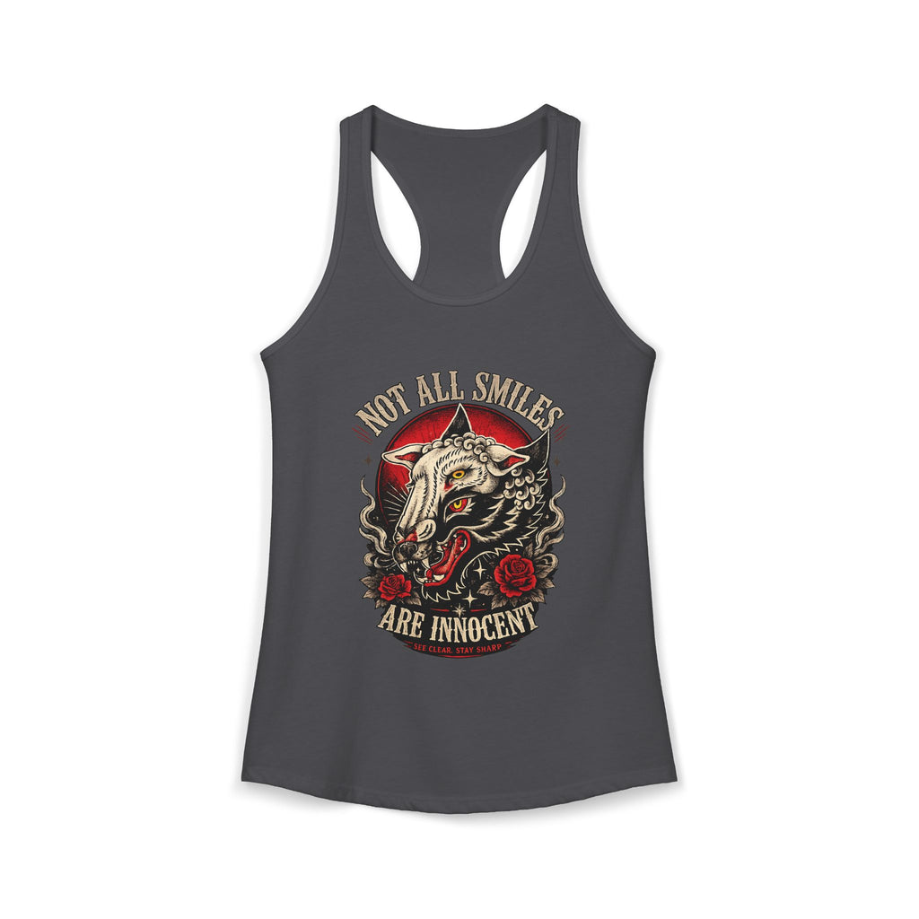 Not All Smiles Are Innocent Racerback Tank Wolf Graphic Tank Alternative Streetwear Gothic Tank Tattoo Style Women Shirt