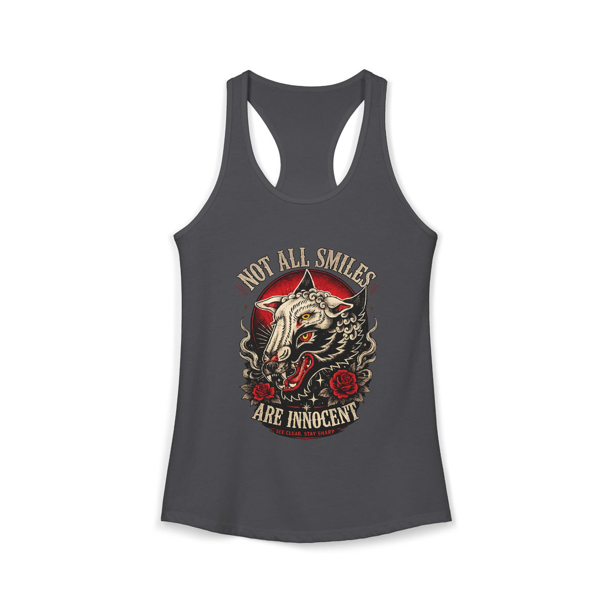 Not All Smiles Are Innocent Racerback Tank Wolf Graphic Tank Alternative Streetwear Gothic Tank Tattoo Style Women Shirt