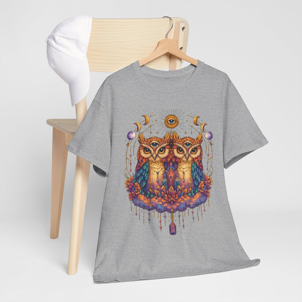 Mystical Triple Owl Illustration Tee Boho Moon Mystical Owl Shirt Boho Owl Graphic Tee Celestial Nature Shirt Spiritual Animal T Shirt