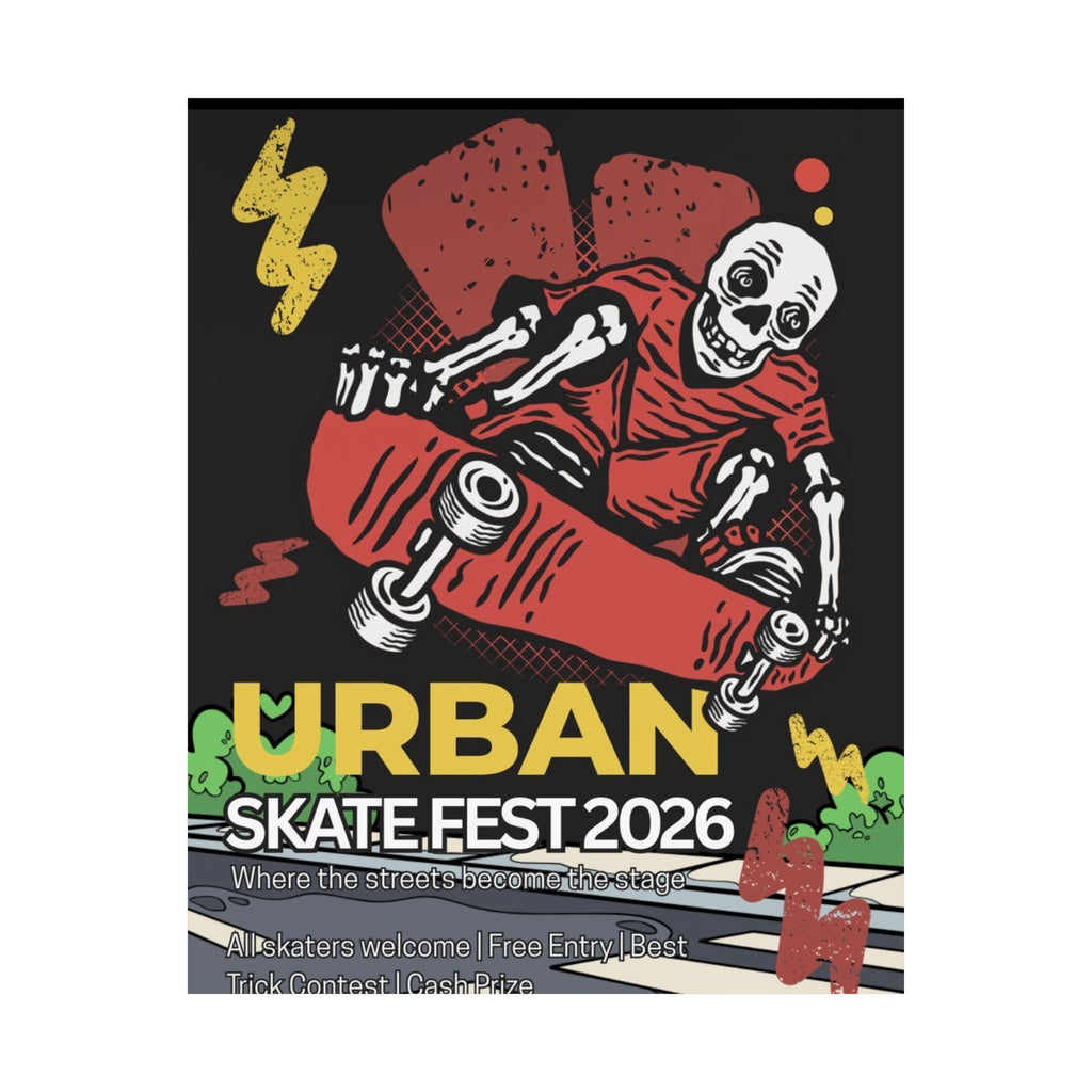 Urban Skate Fest 2026 Poster Skeleton Skateboard Art Print, Street Style Wall Decor