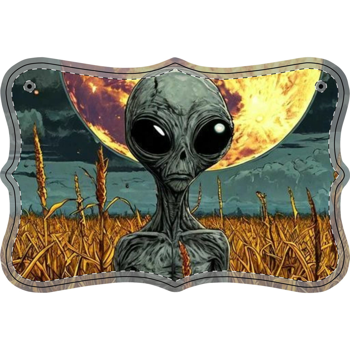 Alien Moon Wooden Sign | Sci-Fi Wall Art | UFO & Extraterrestrial Home Decor