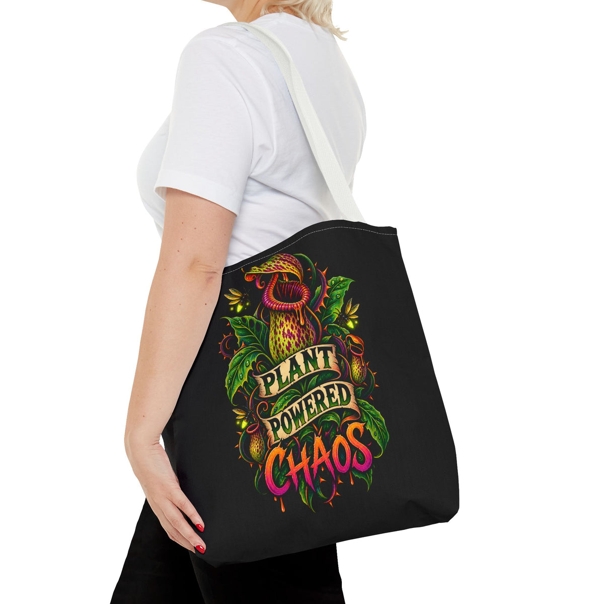 Plant Powered Chaos Tote Bag | Carnivorous Pitcher Plant Illustration