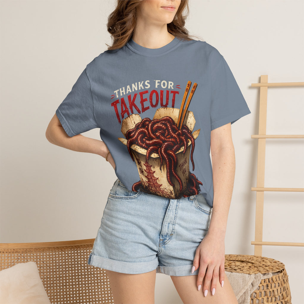 Funny Worm Takeout Shirt Extra Protein Tee Weird Graphic T Shirt Dark Humor Streetwear Vintage Style Unisex Tee Food Joke Shirt