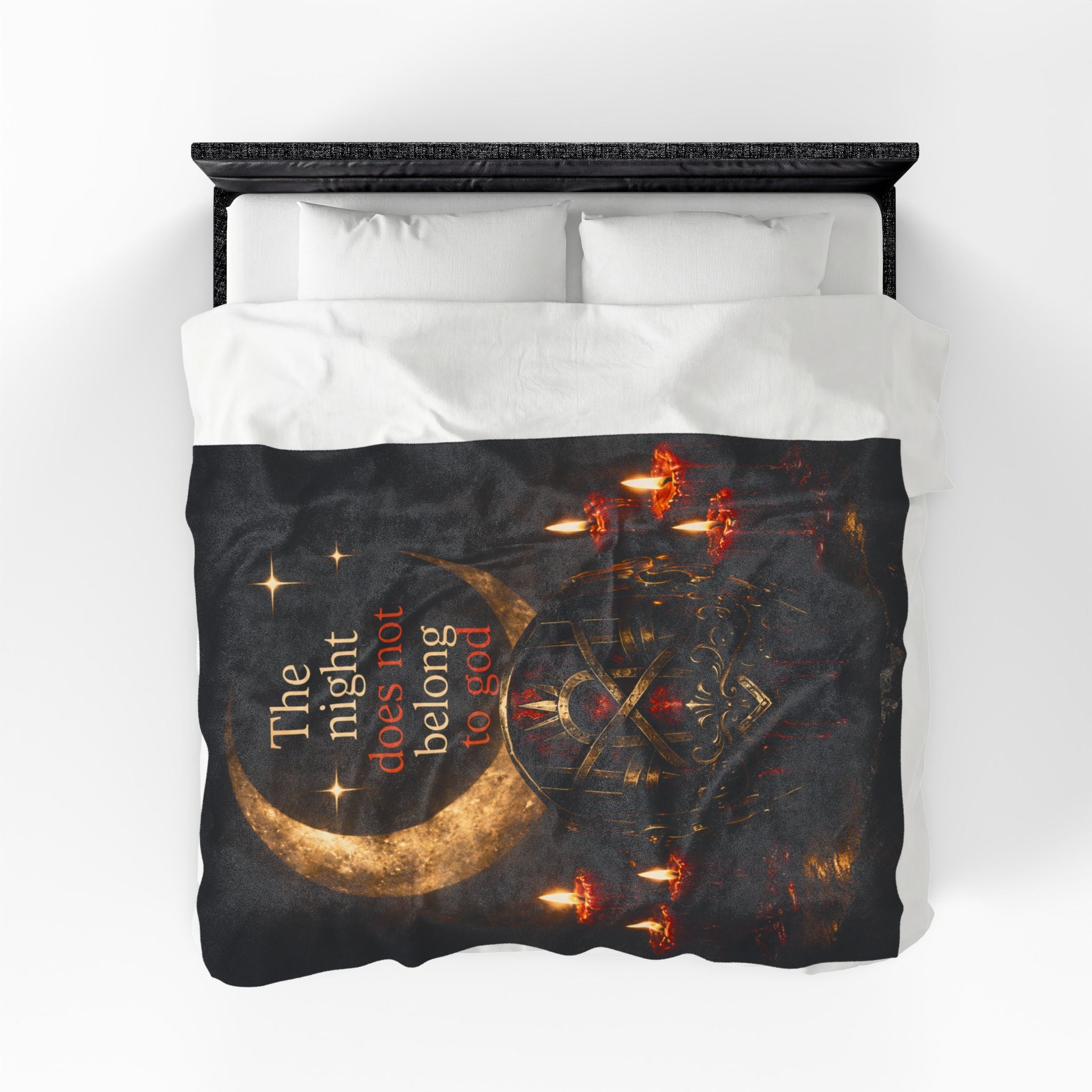 The Night Belongs to You Sleep Token inspired Velveteen Blanket | Crescent Moon, Gothic Mask, Candles