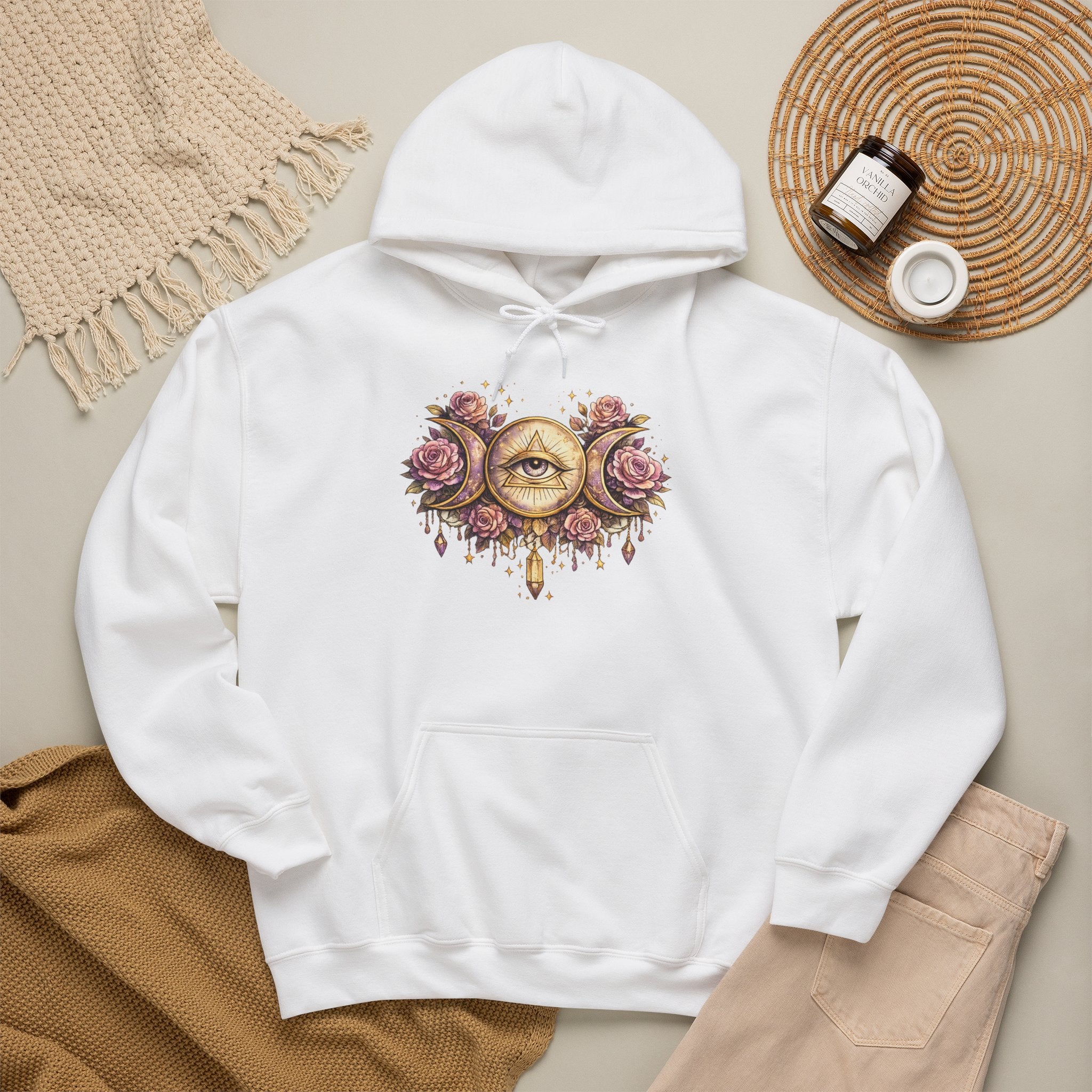 Mystical Third Eye Hoodie Celestial Moon Phase Sweatshirt Spiritual Aesthetic Hoodie Witchy Floral Pullover Boho Hoodie Cozy Sweatshirt