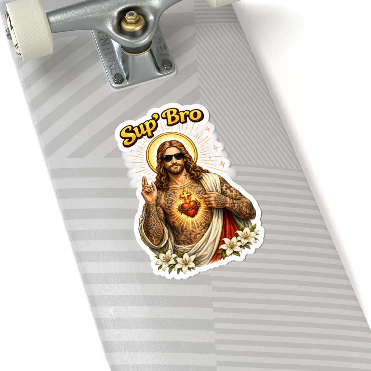 Sup Bro Jesus Sticker Funny Christian Decal Waterproof Vinyl Sticker Tattooed Jesus Laptop Sticker Faith Humor Car Decal Religious Gift