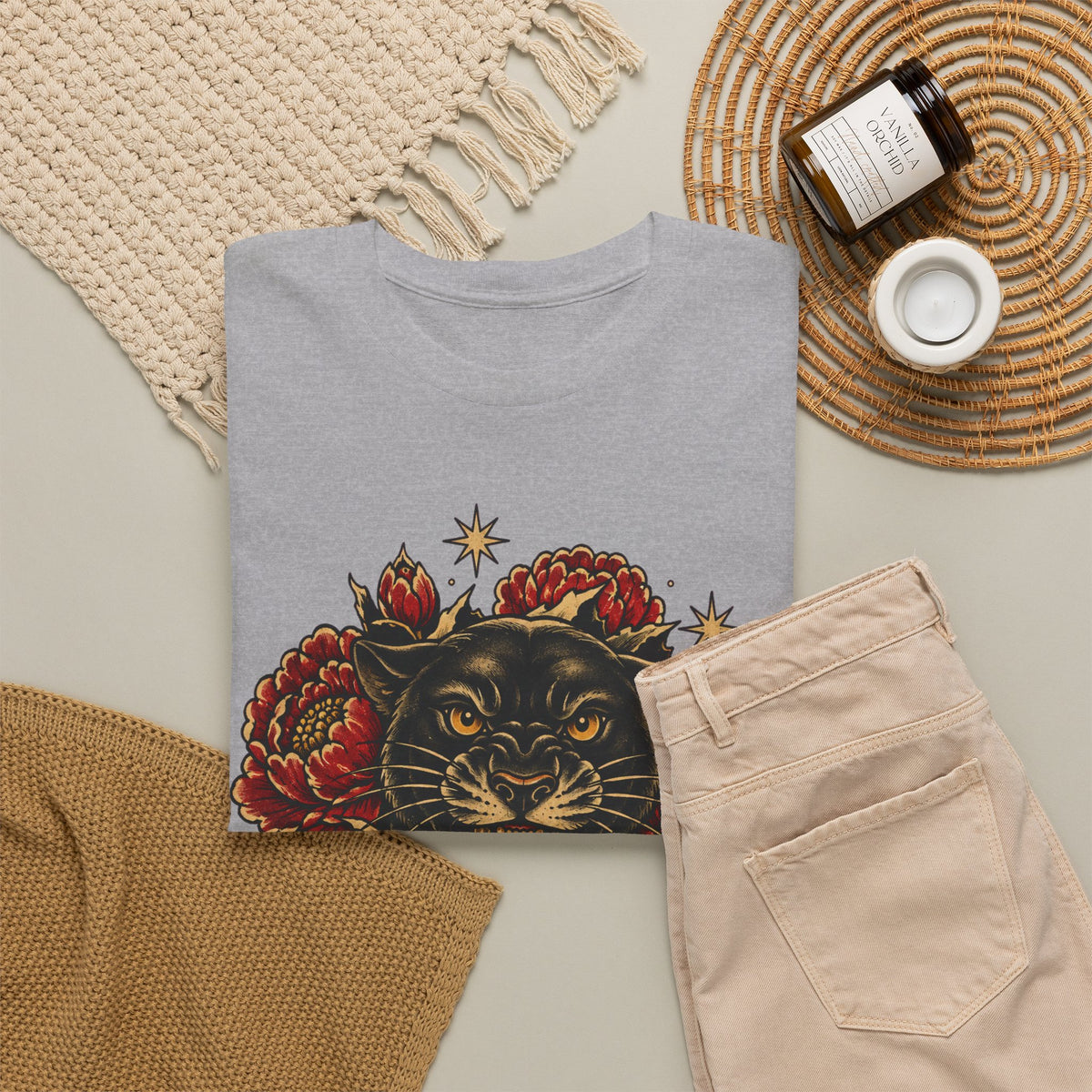 Roaring Panther with Roses T-Shirt | No Peace Without Pressure