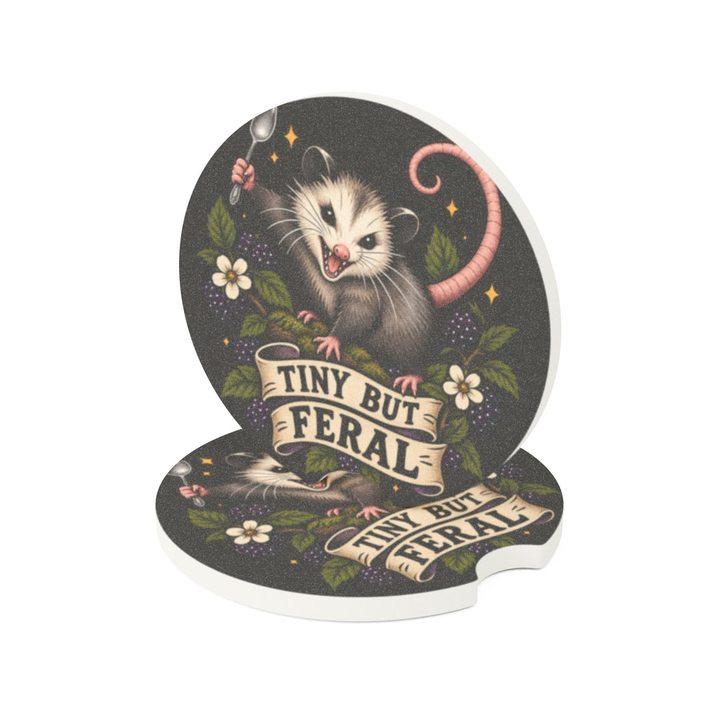 Tiny But Feral opossum car coaster | Soapstone Car Coaster