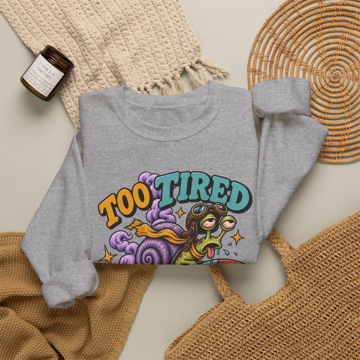 Too Tired to Quit Sweatshirt | Rocket Sloth Illustration, Motivational Retro