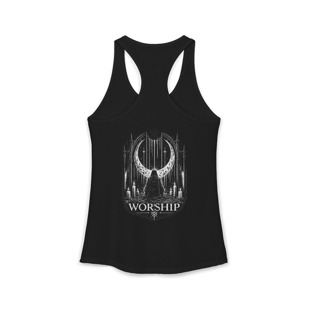 Worship Gothic Racerback Tank Top Dark Alternative Aesthetic Womens Tank Moon Graphic Goth Apparel Tattoo Style Streetwear Gift