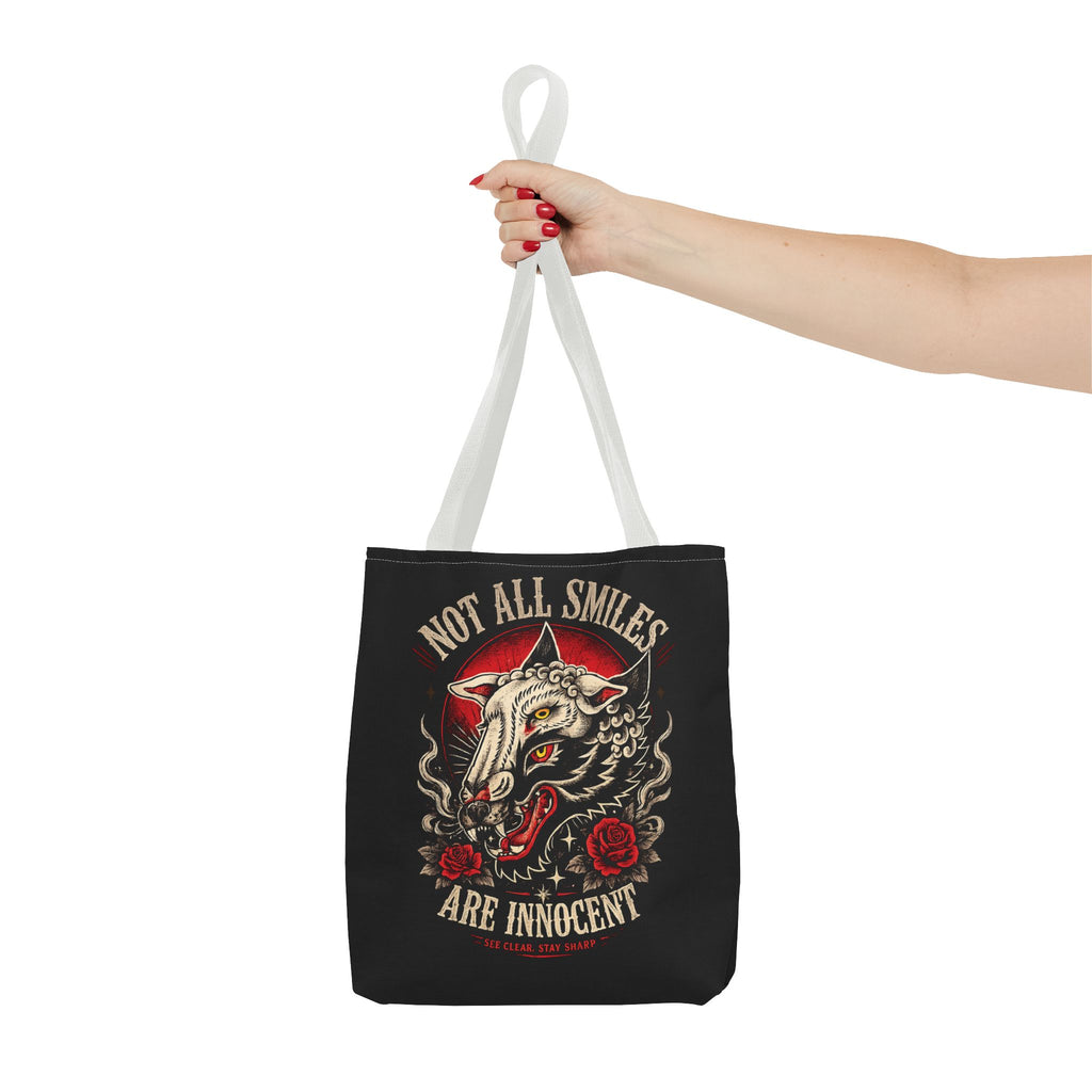 Not All Smiles Are Innocent Tote Bag – Gothic Wolf Skull Design