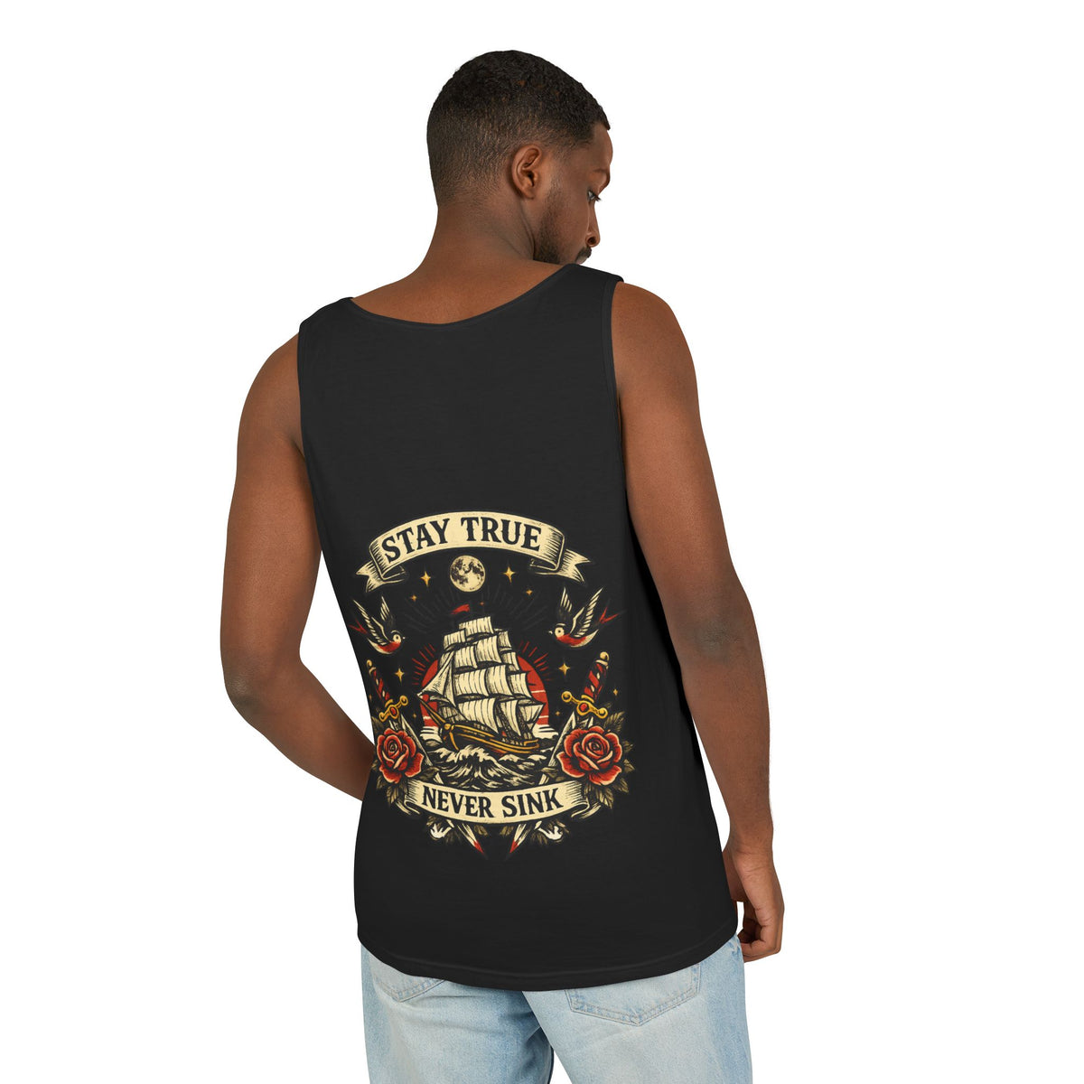 Stay True Never Sink Unisex Tank Top | Nautical Tattoo Style Summer Tank