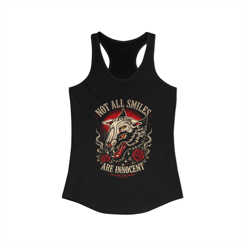 Not All Smiles Are Innocent Racerback Tank Wolf Graphic Tank Alternative Streetwear Gothic Tank Tattoo Style Women Shirt