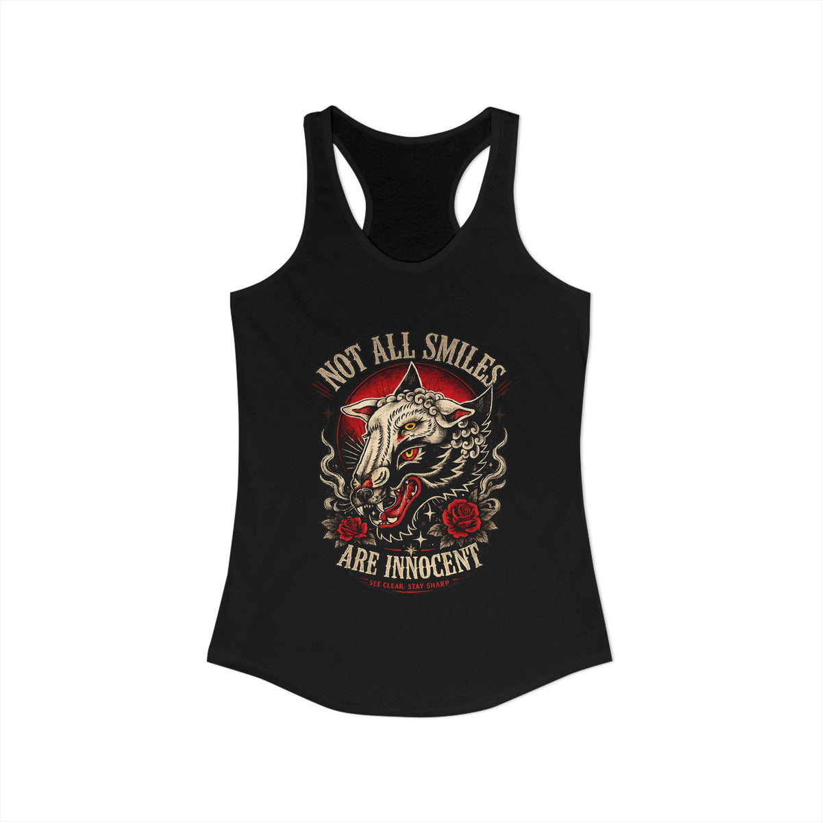 Not All Smiles Are Innocent Racerback Tank Wolf Graphic Tank Alternative Streetwear Gothic Tank Tattoo Style Women Shirt