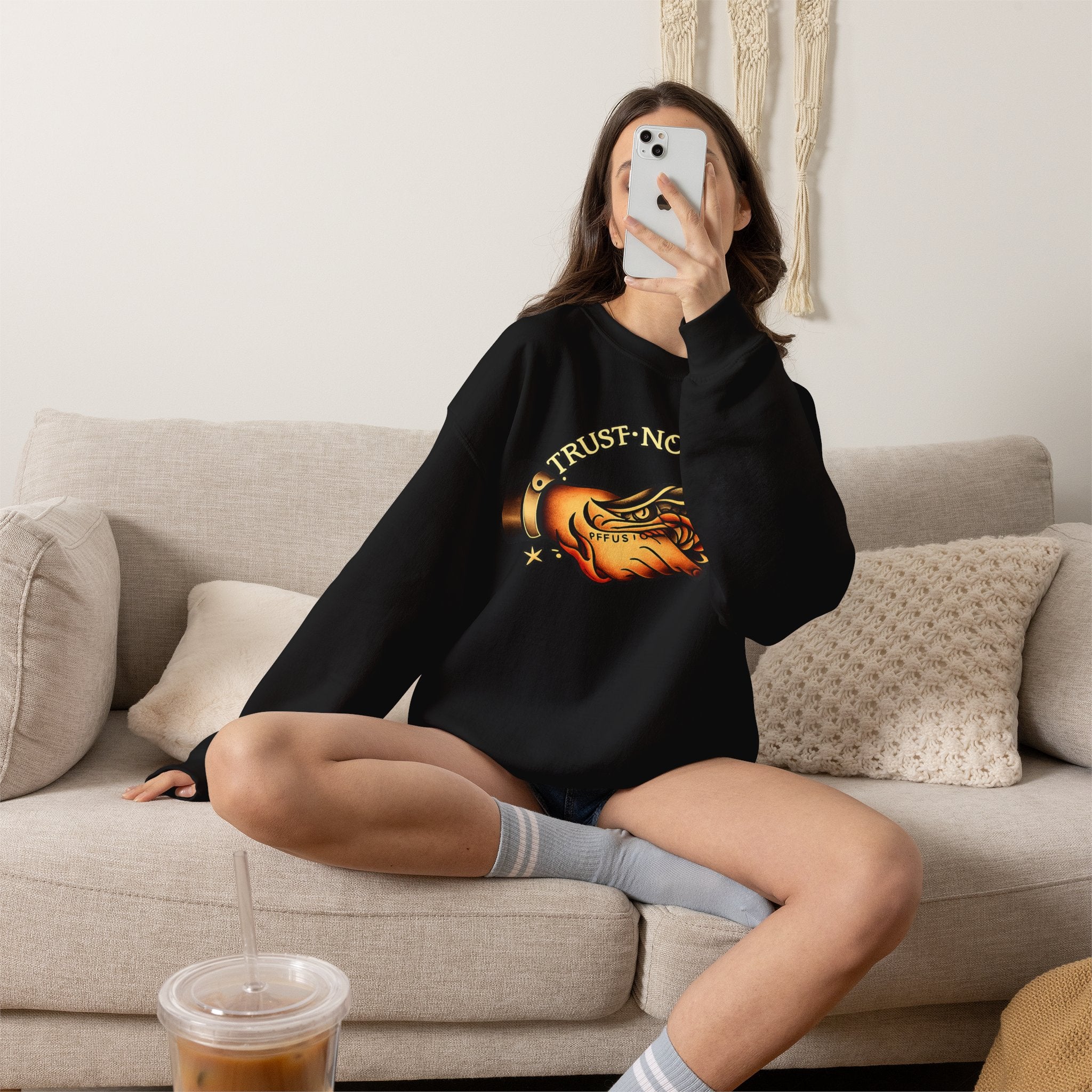 Trust No One Sweatshirt Vintage Tattoo Style Crewneck Retro Graphic Sweatshirt Alternative Streetwear Unisex Pullover Gift For Him Her
